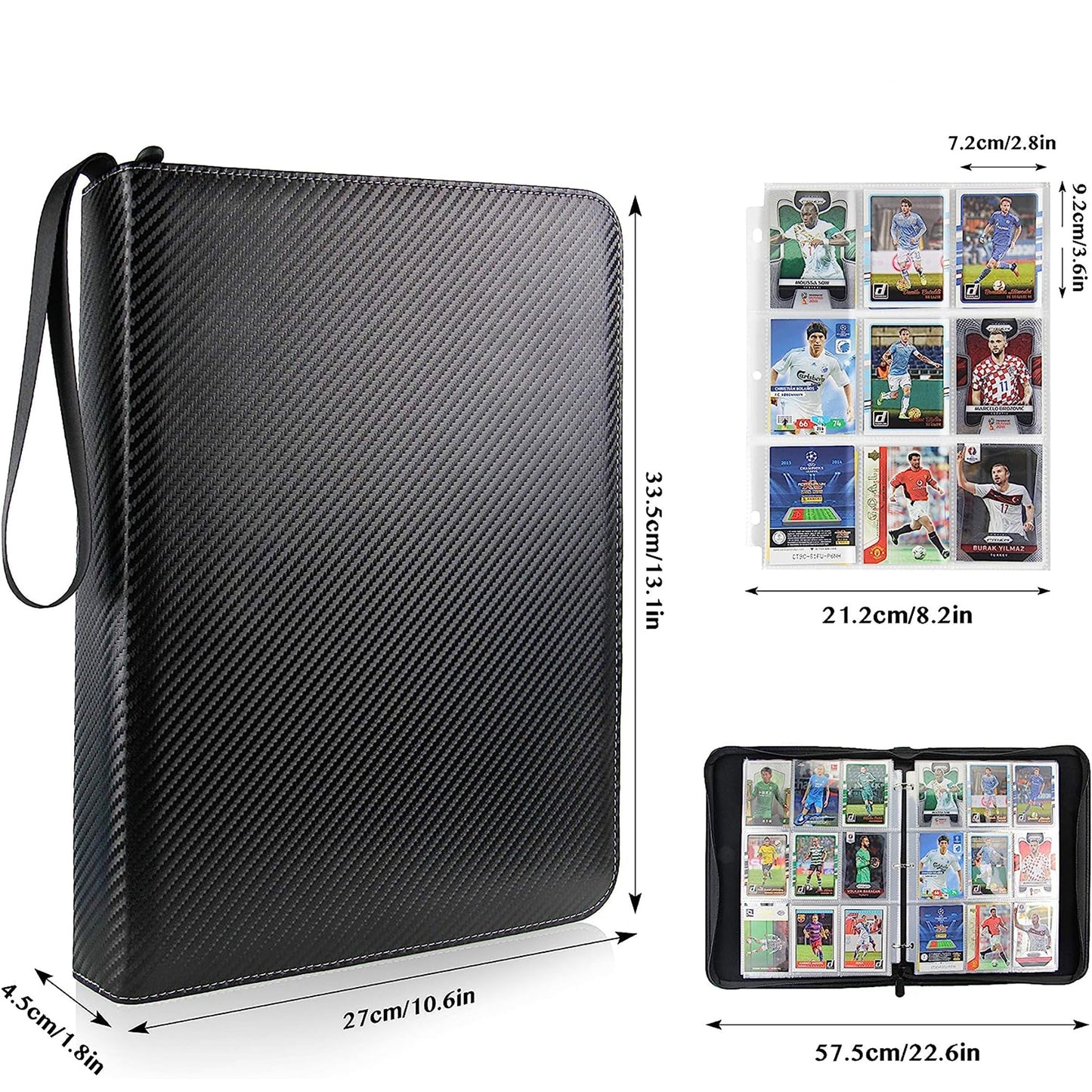 9-Pocket Pages Sleeves Card Binder Protector for PKMN Trading Cards 900 Pockets Card - Stripe Black