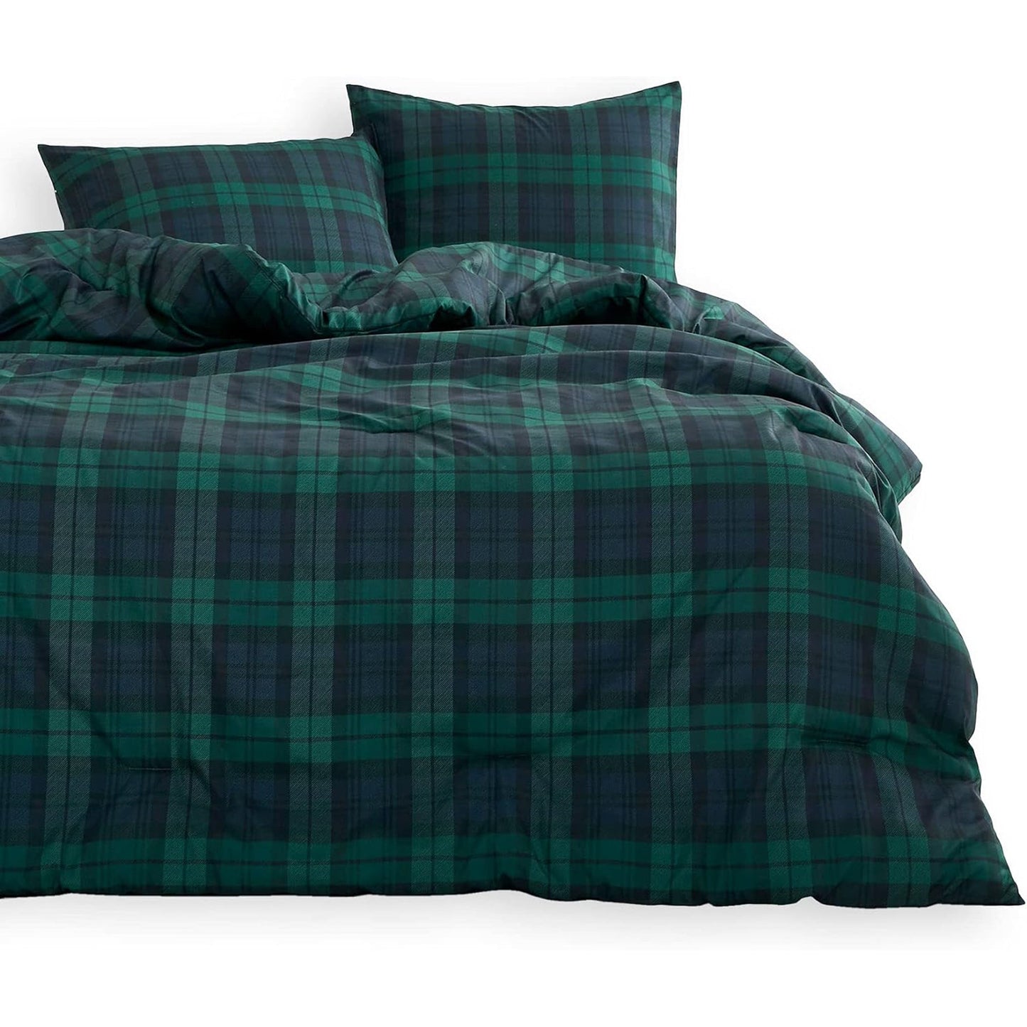 Soft Microfibre Check Geometric Modern Pattern Quilt Cover Set - Navy Blue Green