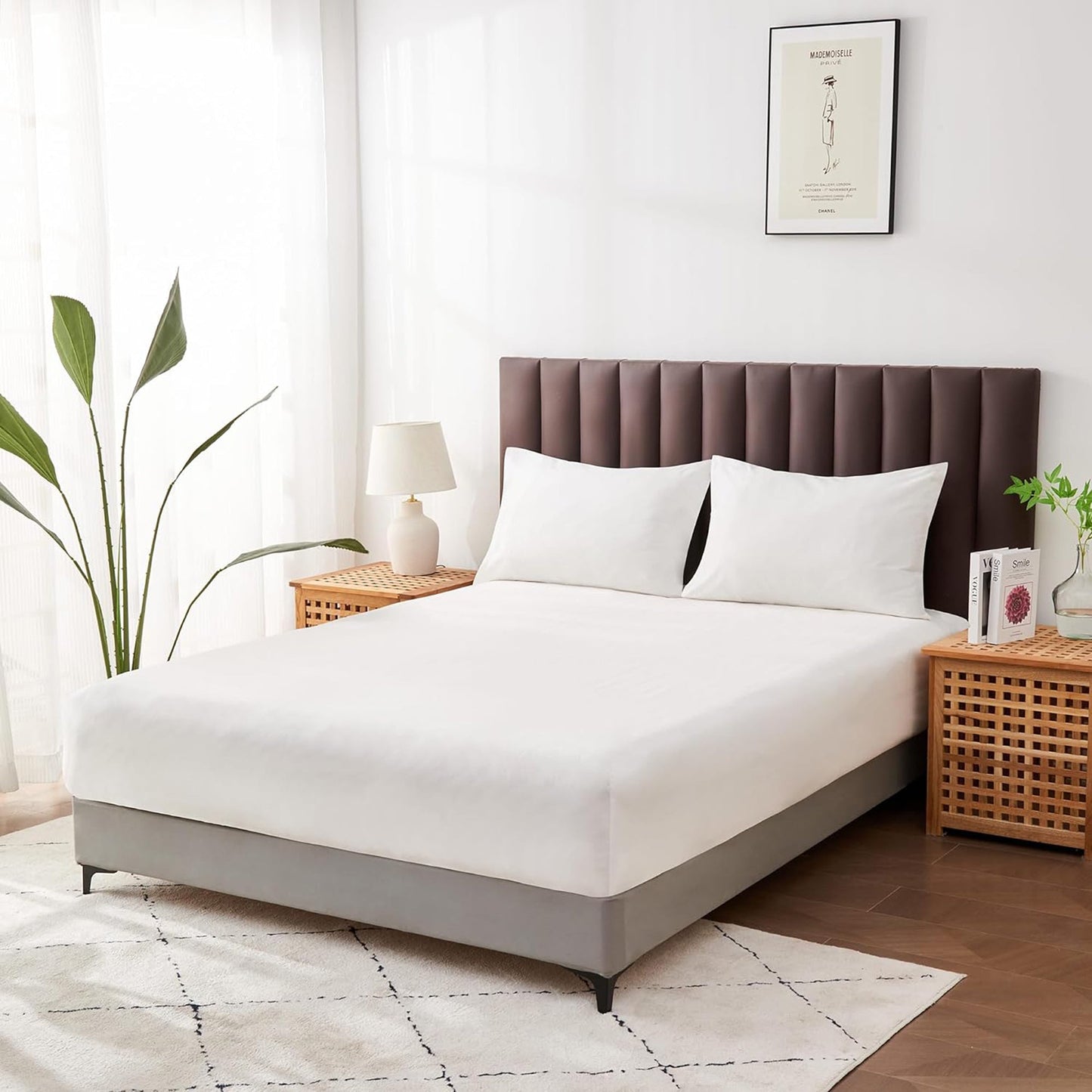 1000TC Cotton Blend Soft and Breathable Fitted Sheet 40cm Deep Pocket - White