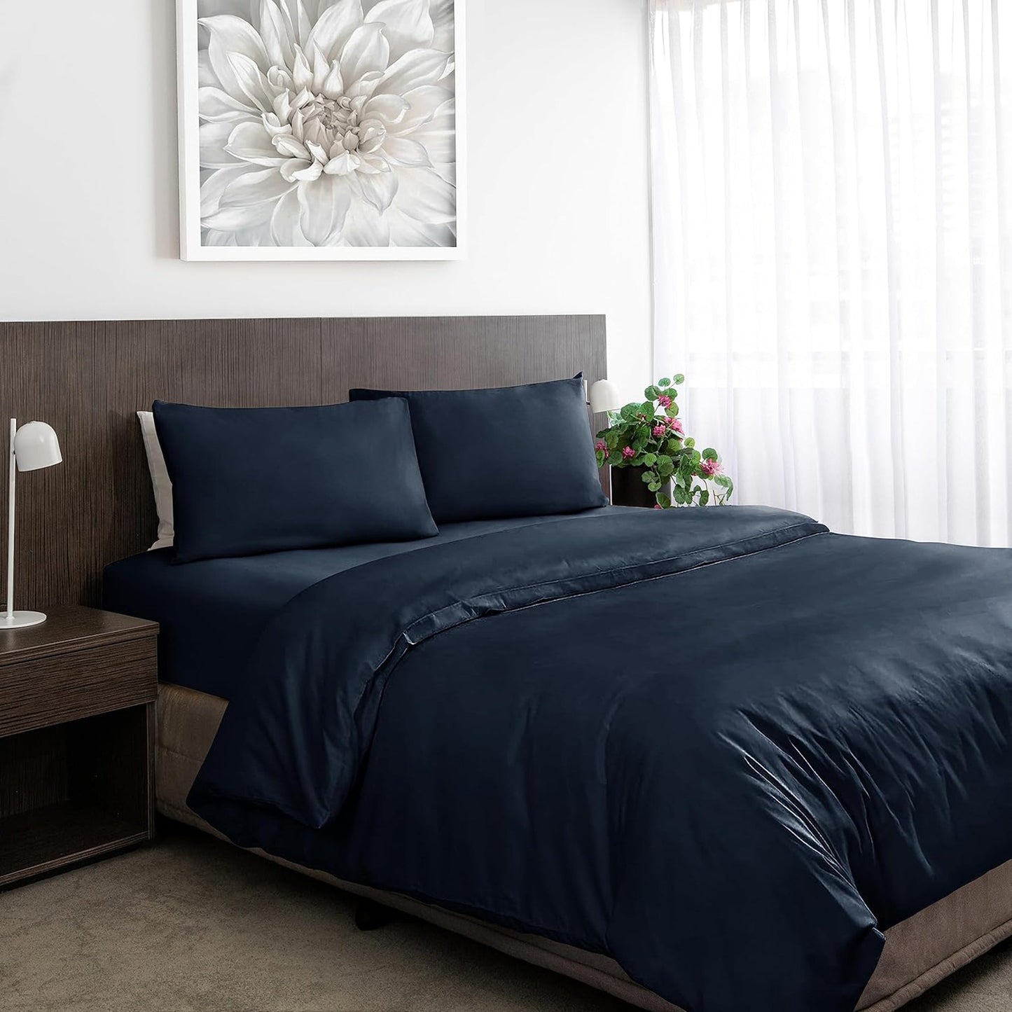 100% Natural Washable Cotton 800TC Soft Breathable Textured Quilt Cover Set - Navy