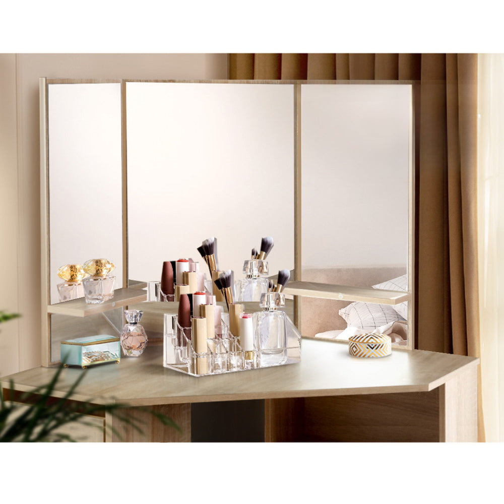 Corner Dressing Table Mirror Stool Set Makeup Vanity Desk Chair Oak