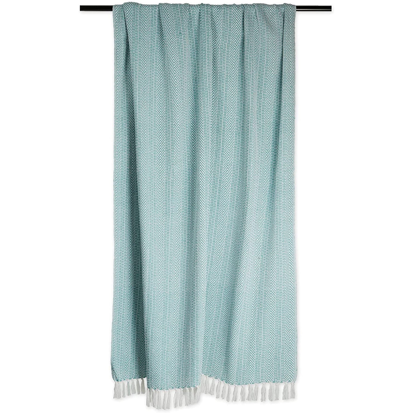 Herringbone Striped Throw Blanket with Decorative Tassels for Chair Couch - Aqua
