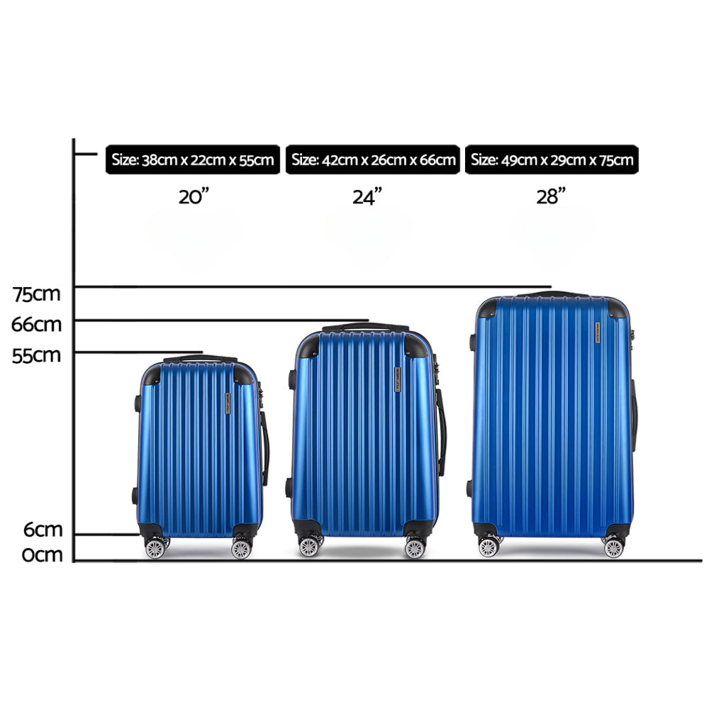 3pcs Luggage Set Travel Suitcase Storage Organiser TSA lock Blue