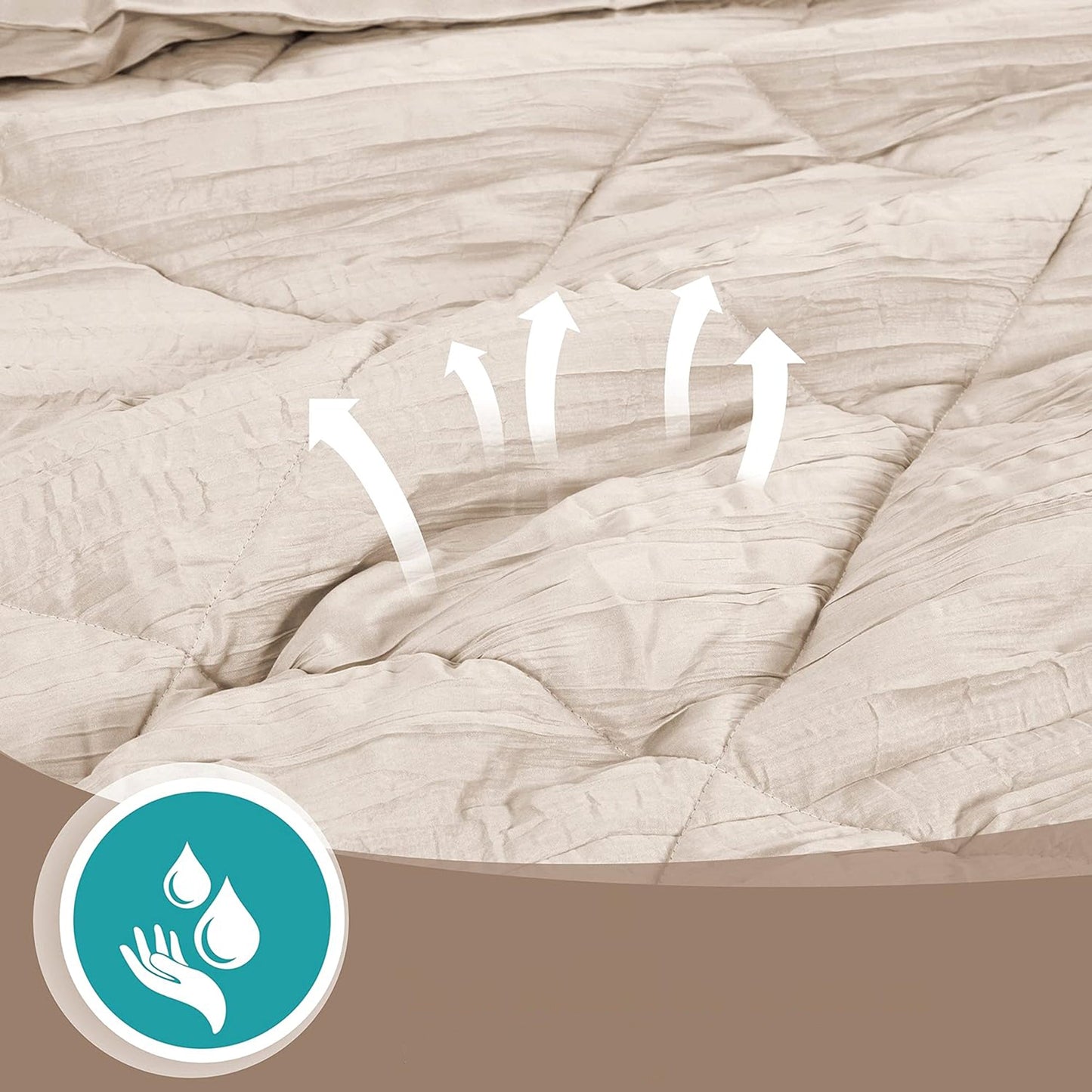 Warm and Cooling Crinkled Comforter Bedding Set - Beige