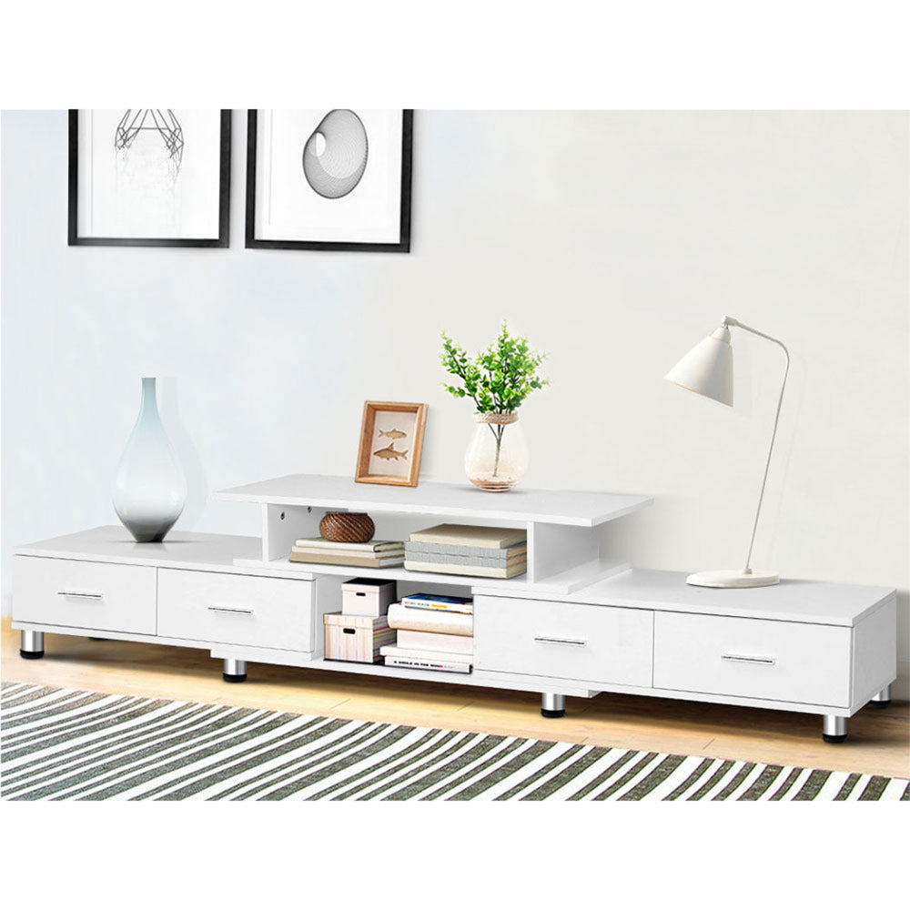 TV Cabinet Entertainment Unit Stand Wooden 160CM To 220CM Lowline Storage Drawers White
