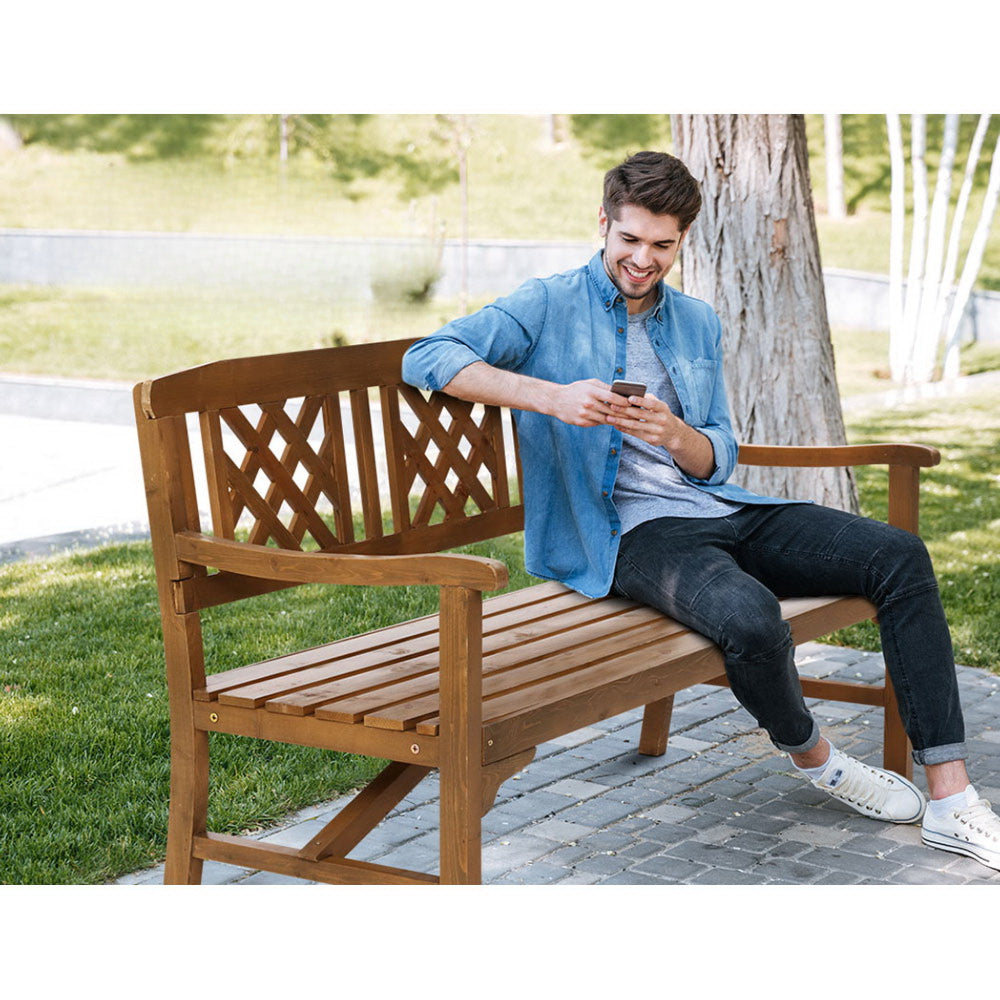 Wooden Outdoor Garden Bench Patio Lounge Chair 3 Seater - Natural