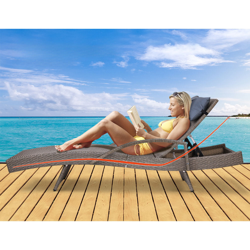 Sun Lounge Outdoor Wicker Lounger Rattan Garden Patio Set of 2 - Grey