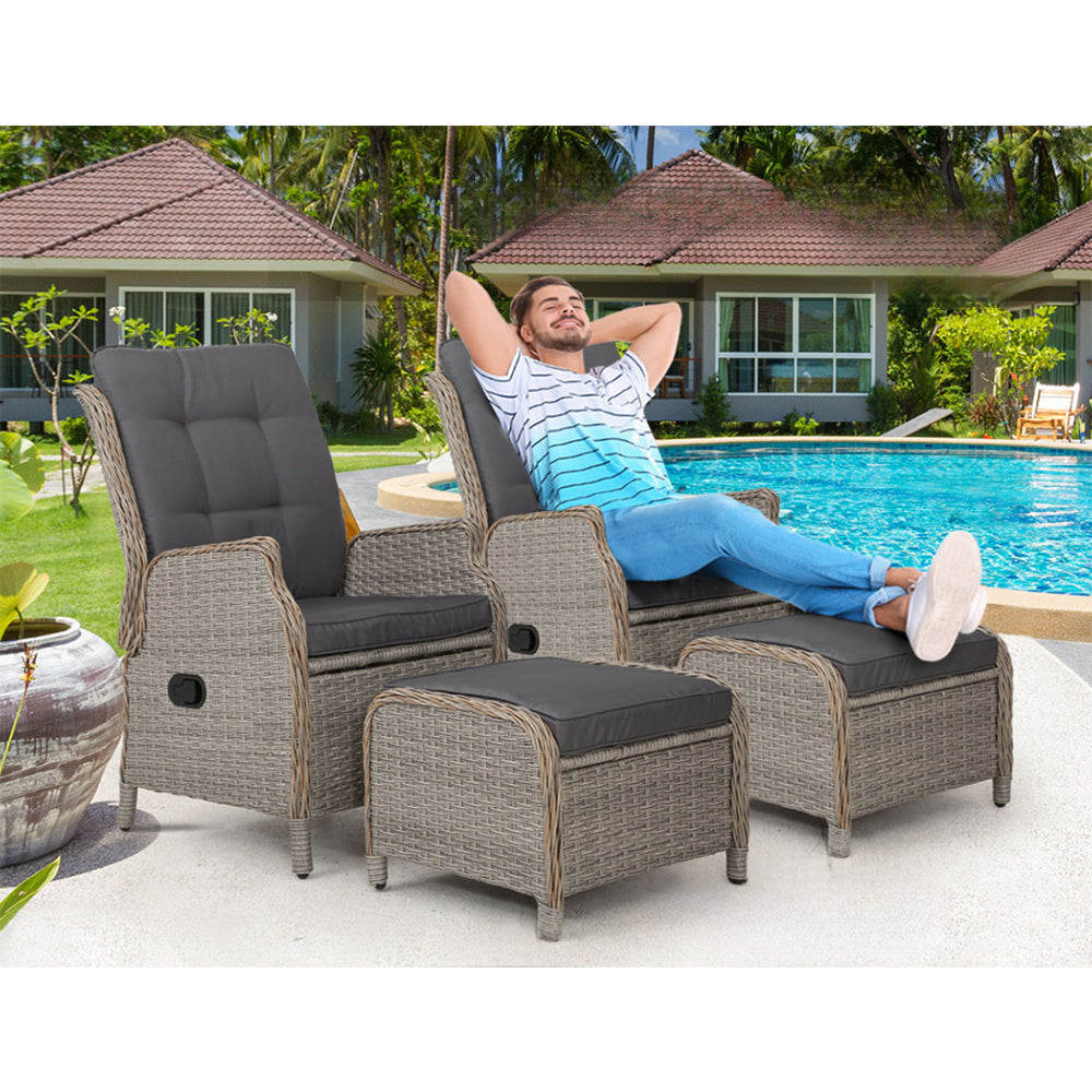 Recliner Chairs Outdoor Patio Wicker Sofa Lounge  Set of 2 - Black