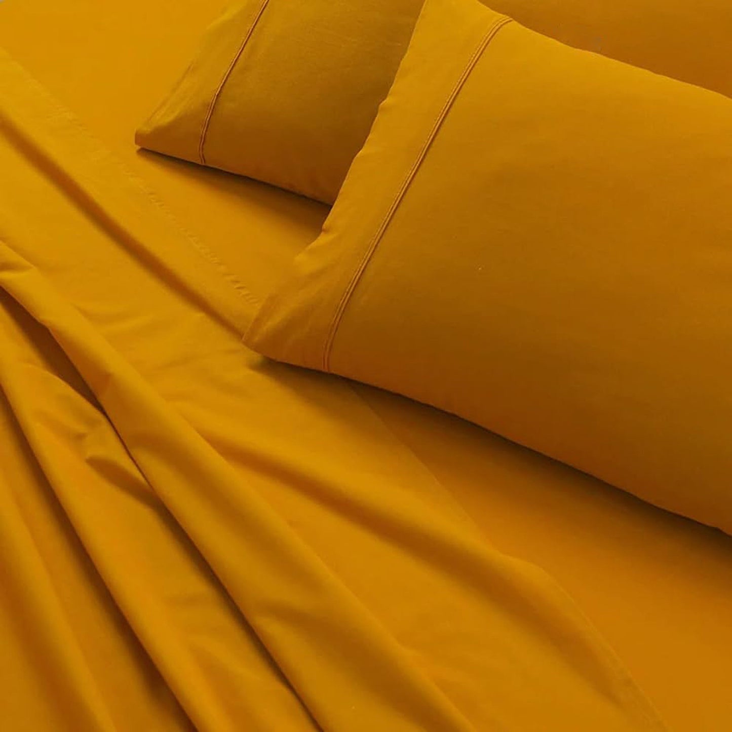 100% Cotton Vintage Washed Bed Sheet Set - Mustard