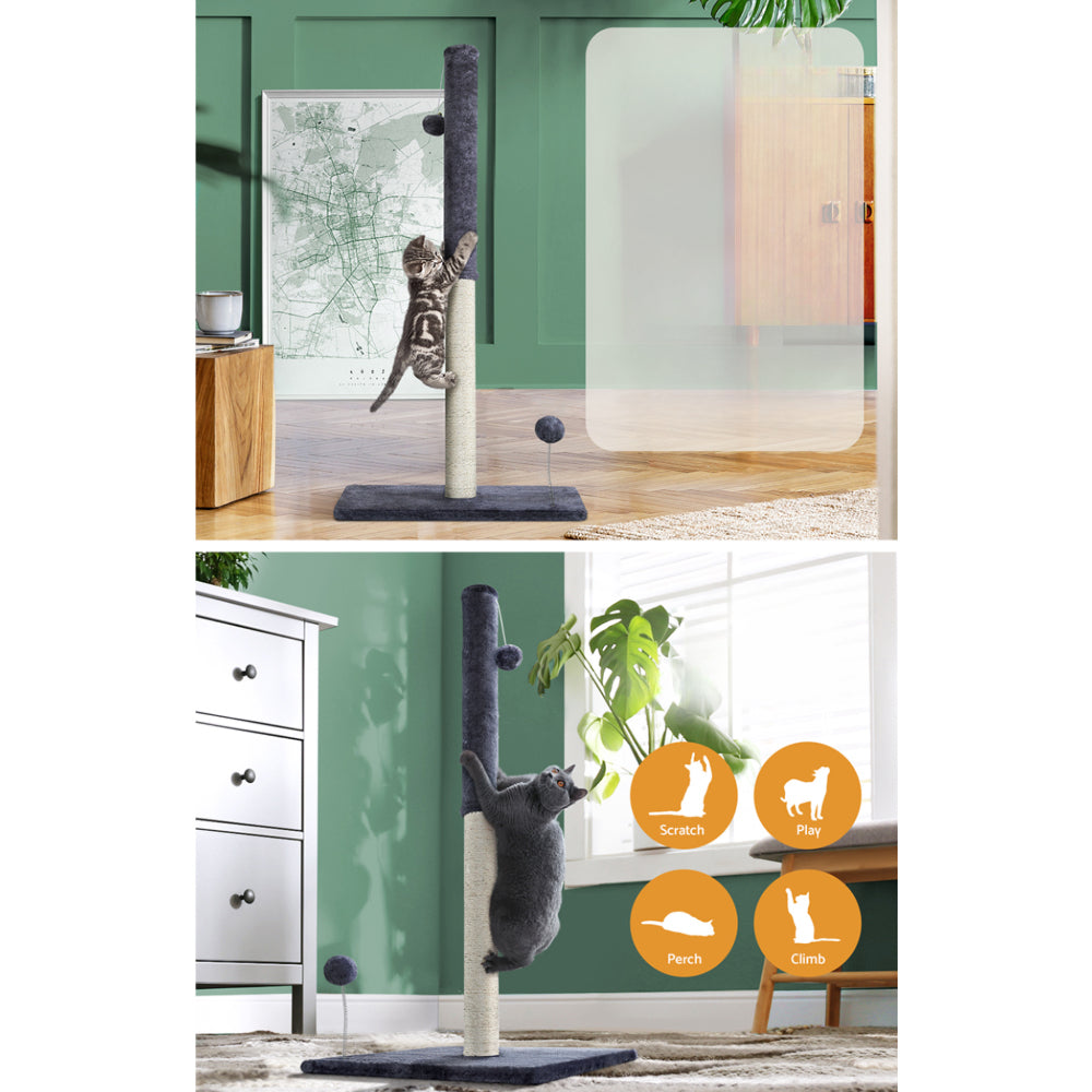 Cat Tree Scratching Post Tower House Hanging Toys Grey - 105cm