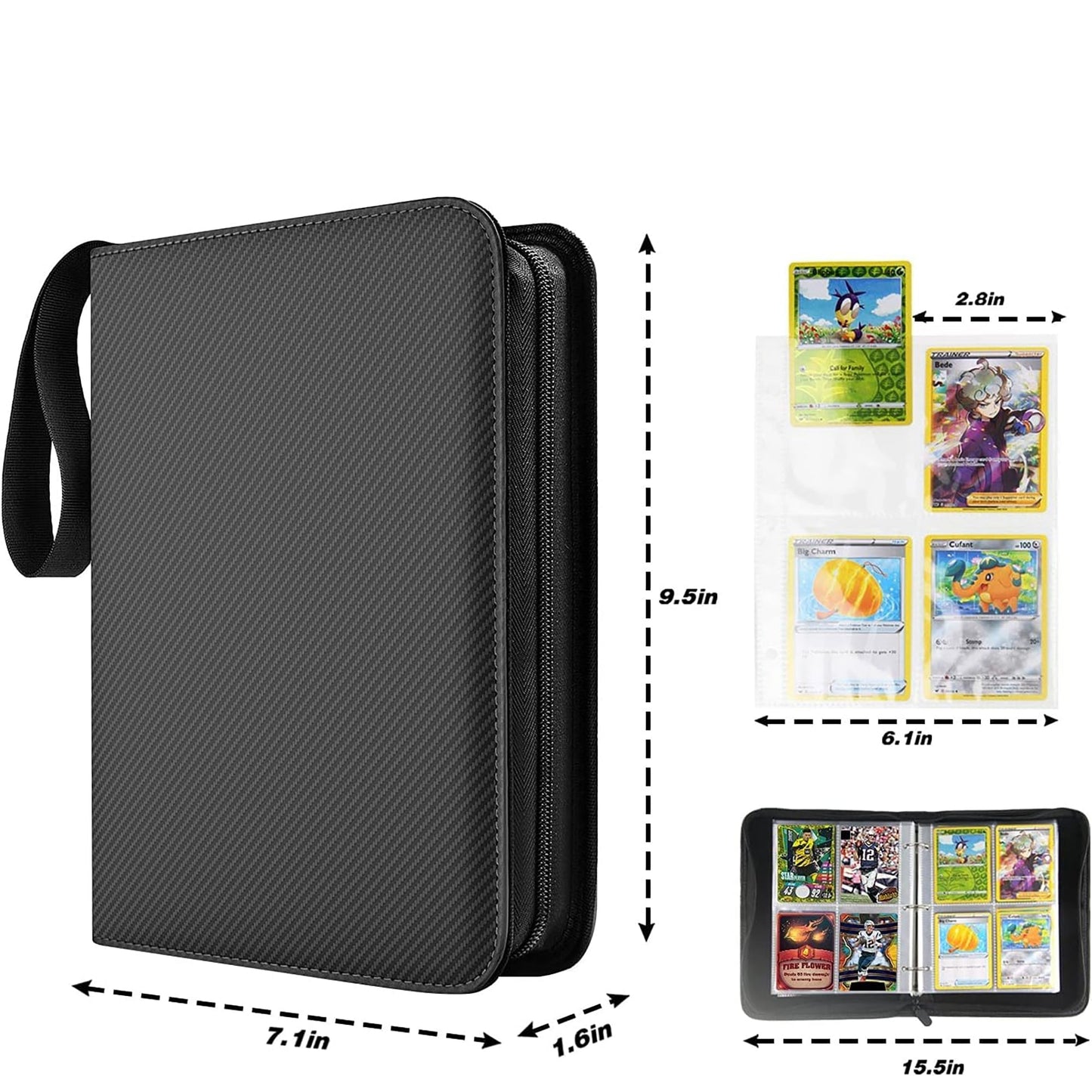 4-Pocket Pages Sleeves Card Binder Protector for PKMN Trading Cards 400 Pockets Card - Stripe Black