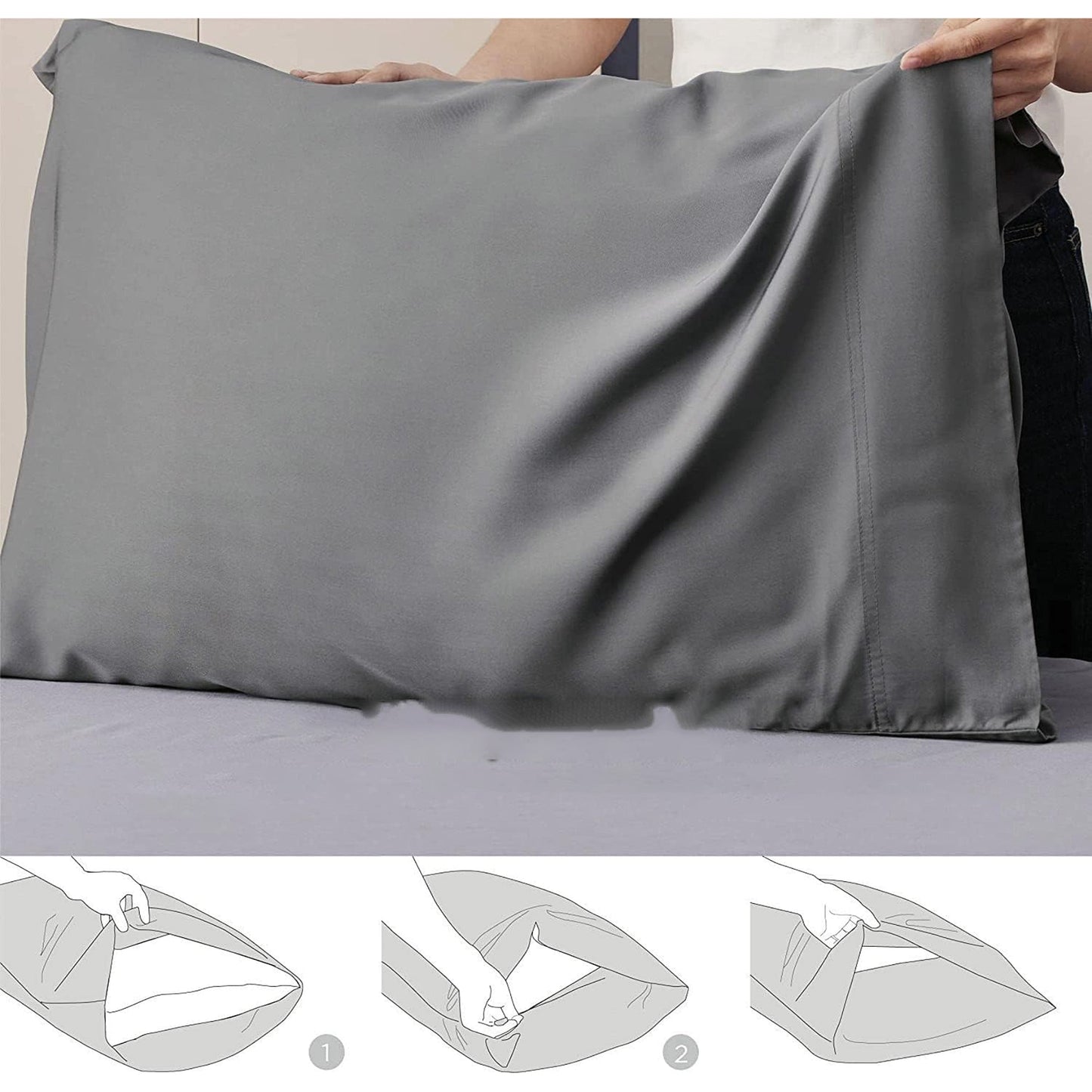2-Piece 2000 Thread Count Egyptian Quality Microfibre Pillowcase - Grey