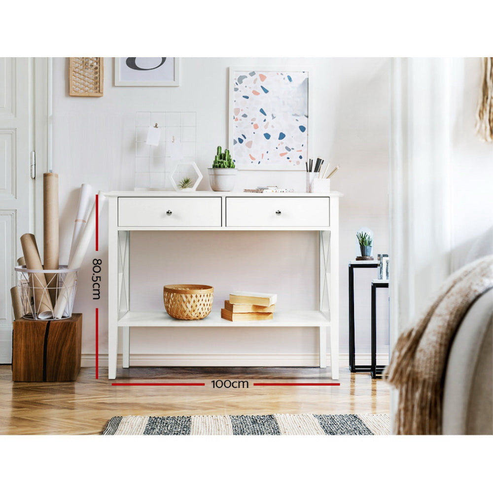 Console Table Hall Side Entry 2 Drawers Display White Desk Furniture