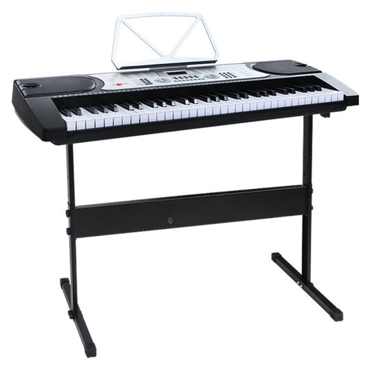 61 Keys Electronic Piano Keyboard LED Electric Silver with Music Stand for Beginner
