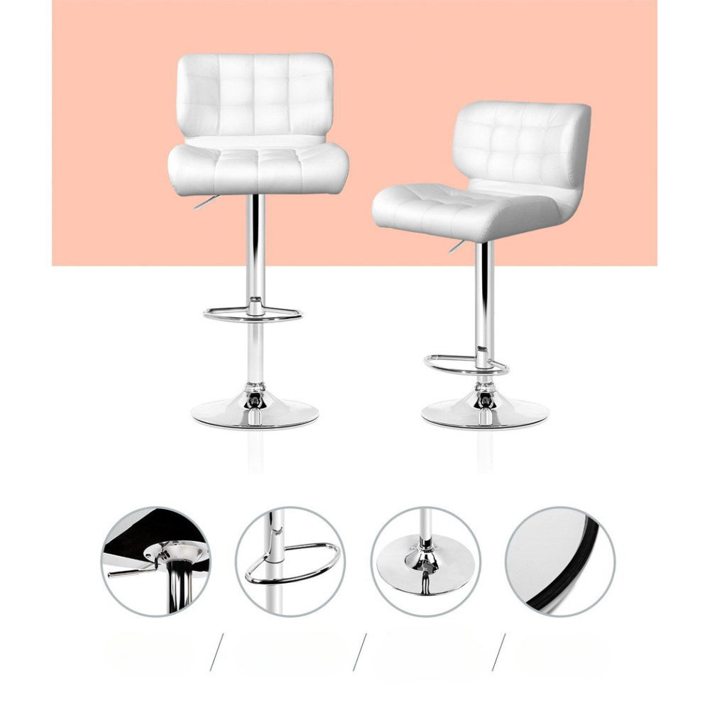 Set of 4 PU Leather Gas Lift Bar Stools - White and Chrome