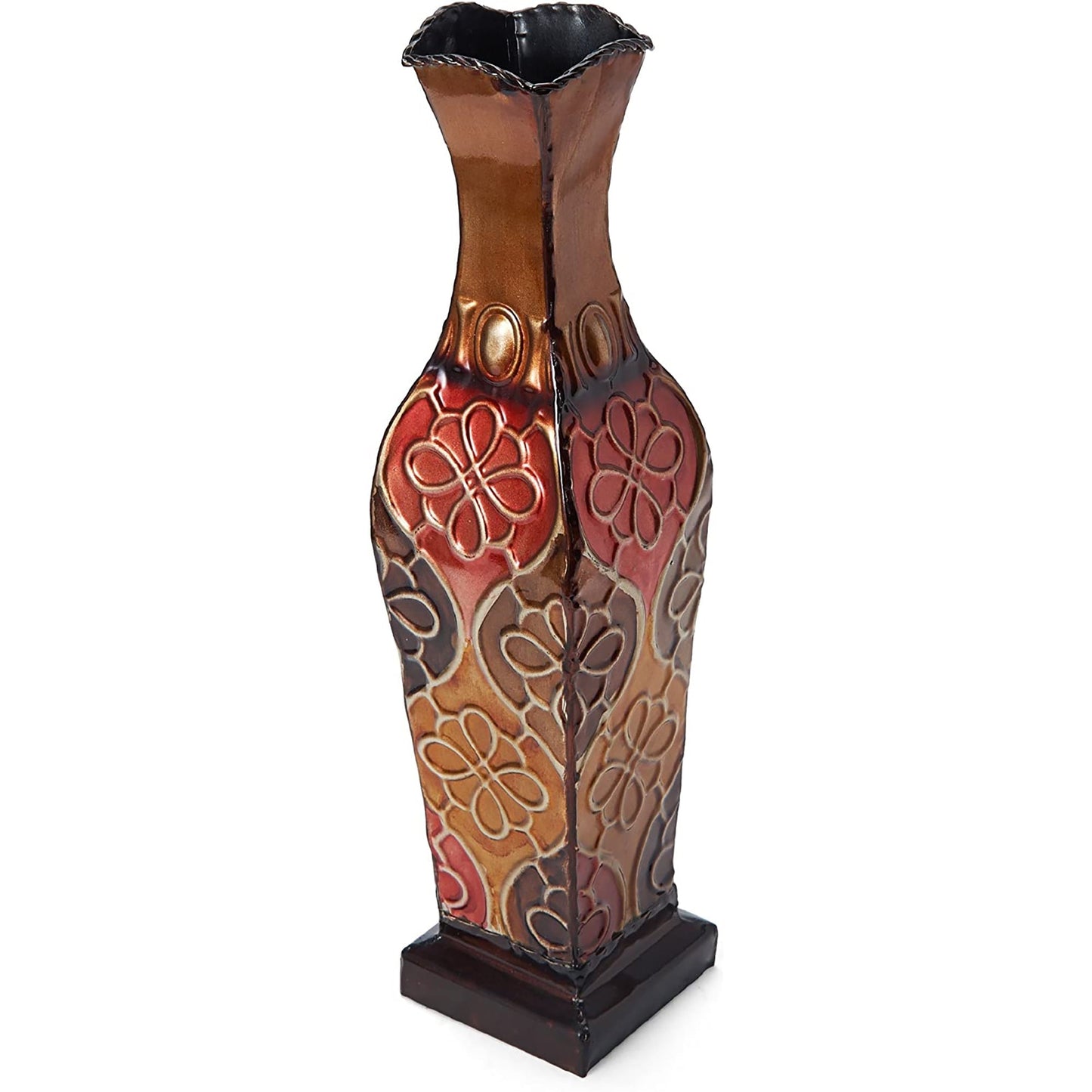 Decorative Embossed Metal Floral Pattern Flower Vase - 17 Inch