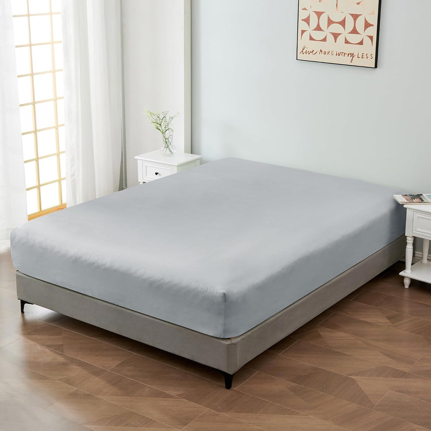 1200TC Sateen Weave Premium 100% Cotton Fitted Sheet - Silver