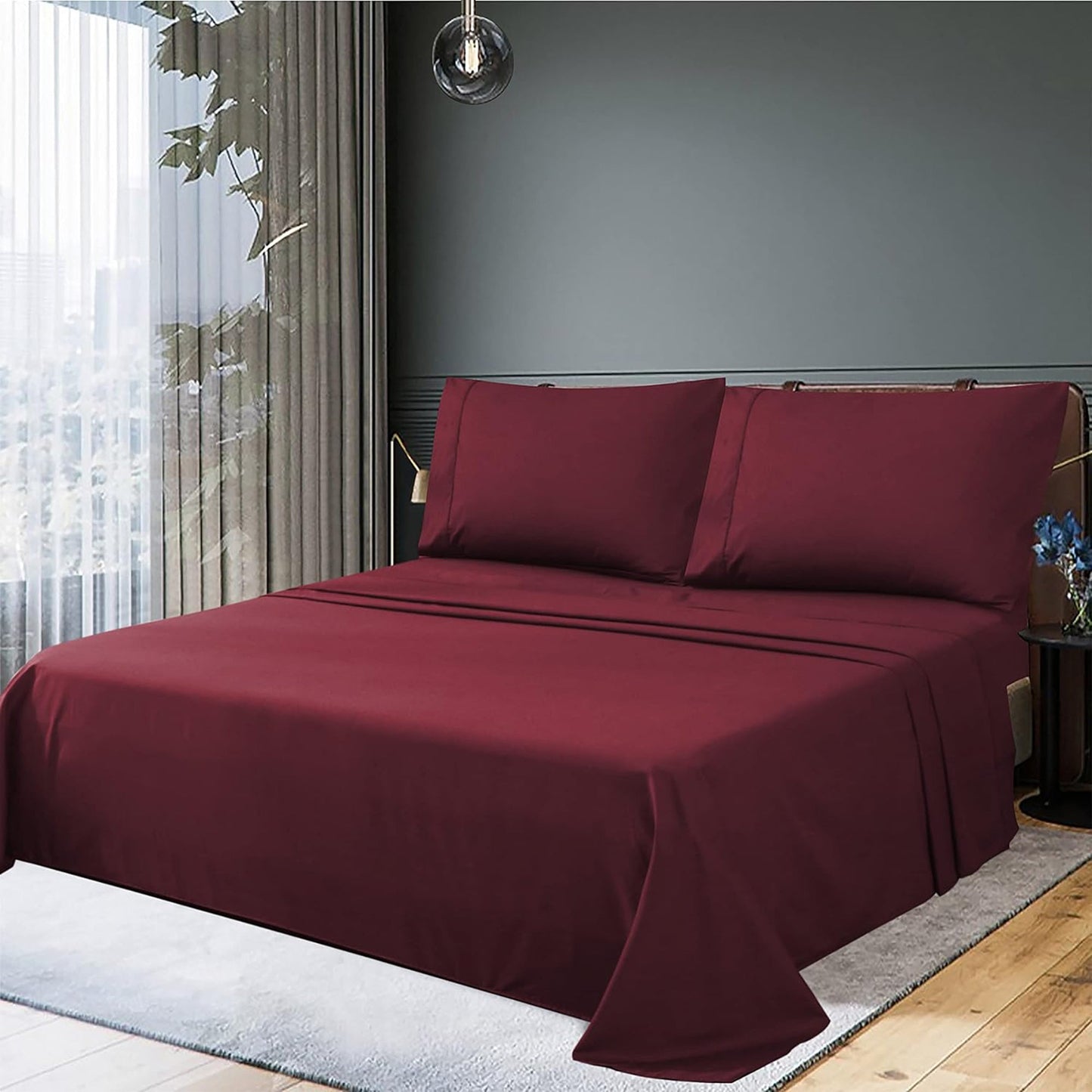 300 Thread Count Sheet Set 50% Cotton 50% Polyester Bed Sheet Set - Burgundy