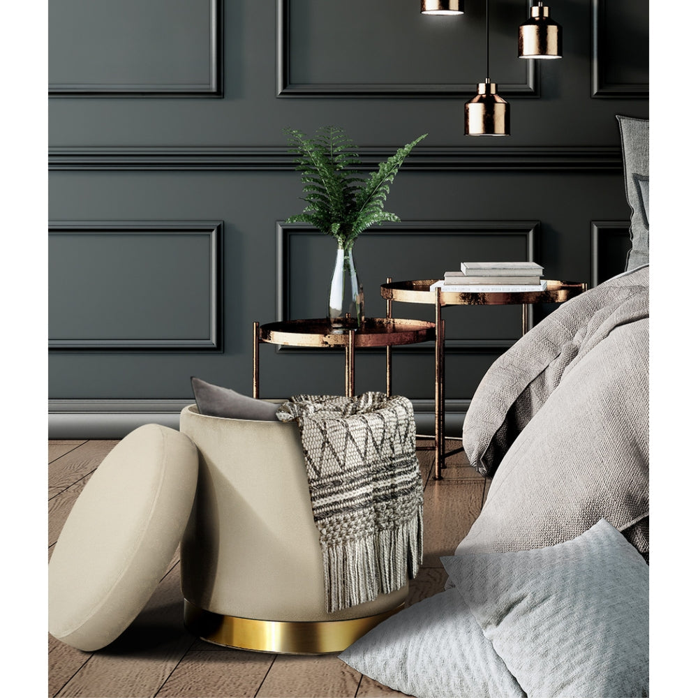 Foot Stool Storage Ottoman Round Velvet Foot Rest Pouffe Seat Footstool