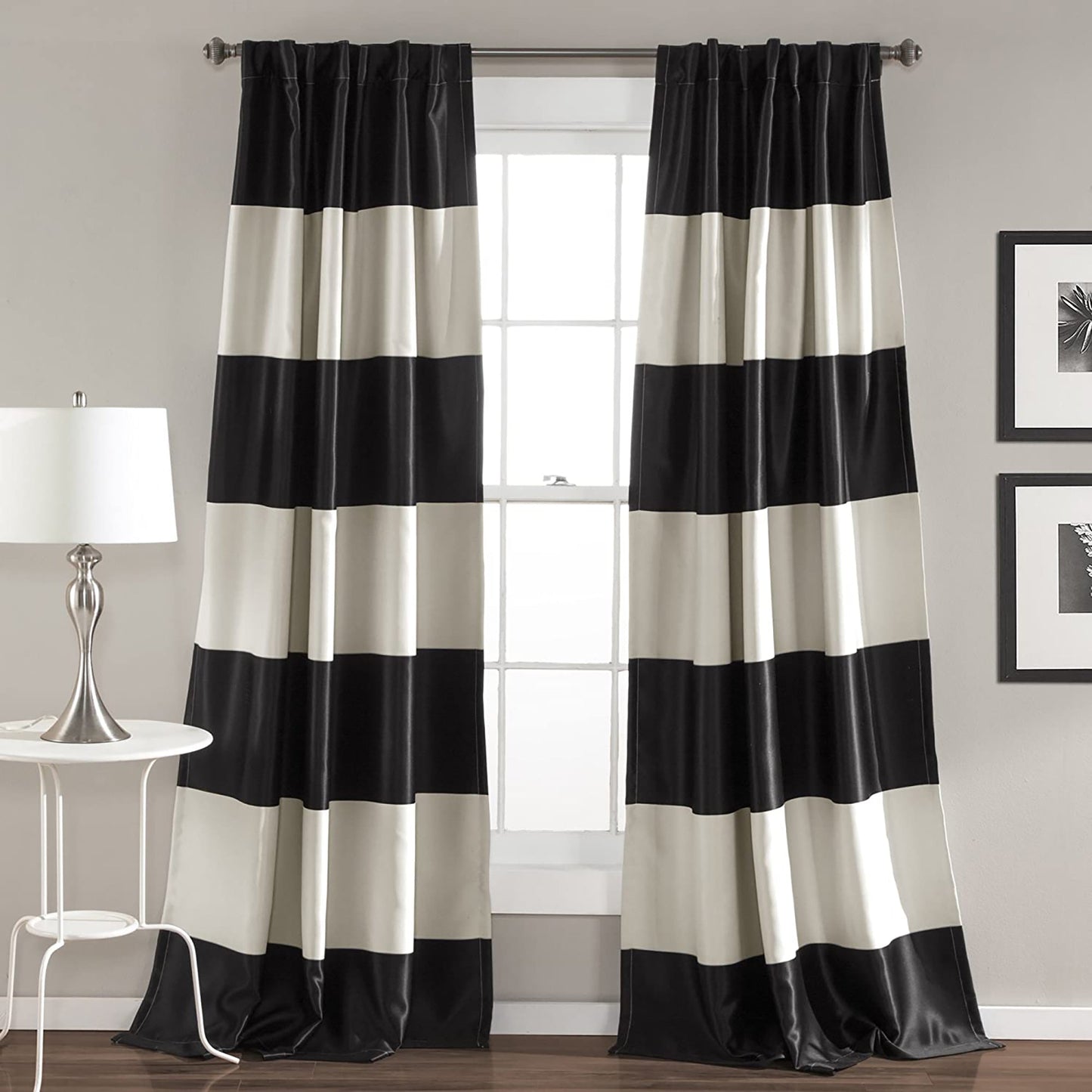 Stripe Window Curtain Panel Set 84x52 inch - Black