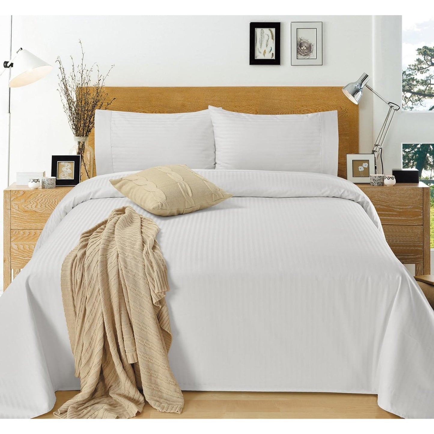 1200TC Egyptian Cotton Luxury Deep Pocket Bed Sheet Set - White Stripe