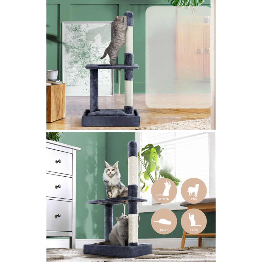 Cat Tree Scratching Post Tower House Hanging Toys Grey - 102cm
