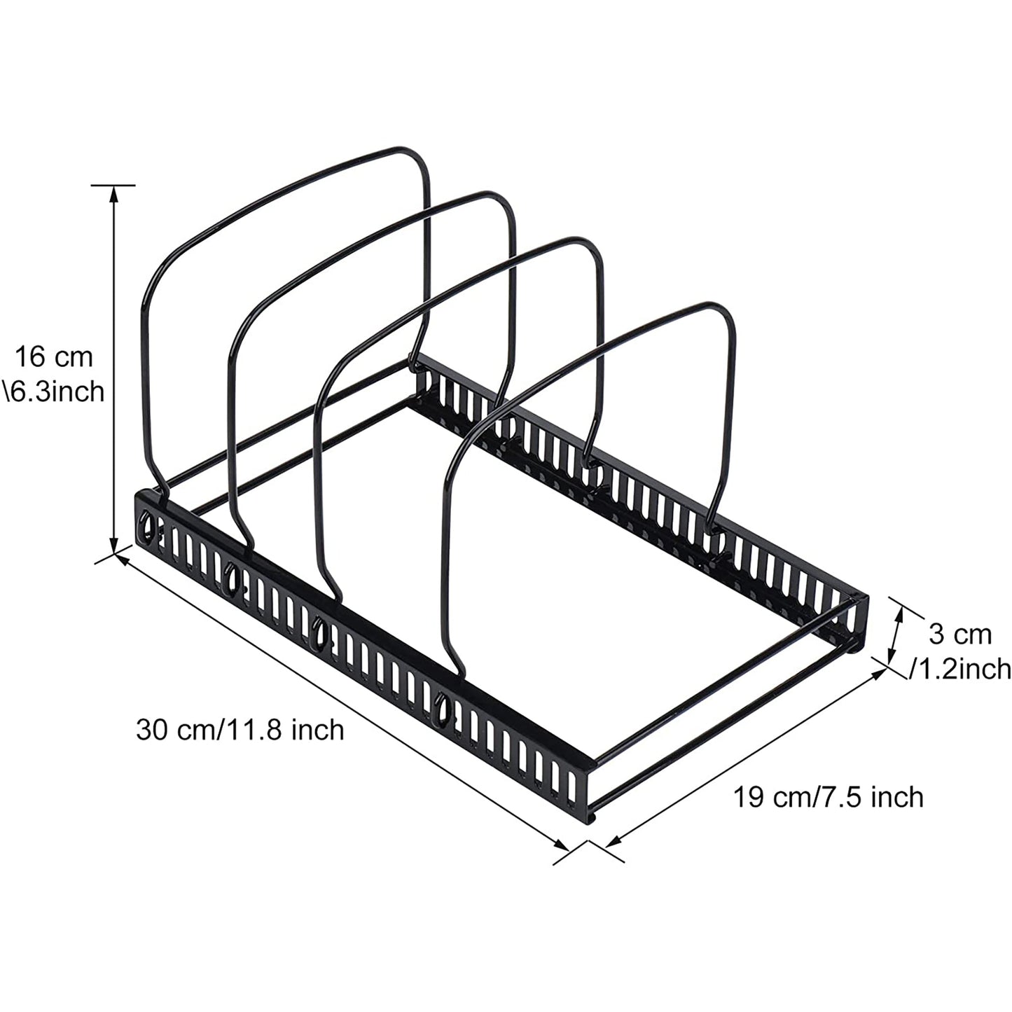 Adjustable Bakeware Rack with 10 Adjustable Compartments for Pantry or Cabinet - Black