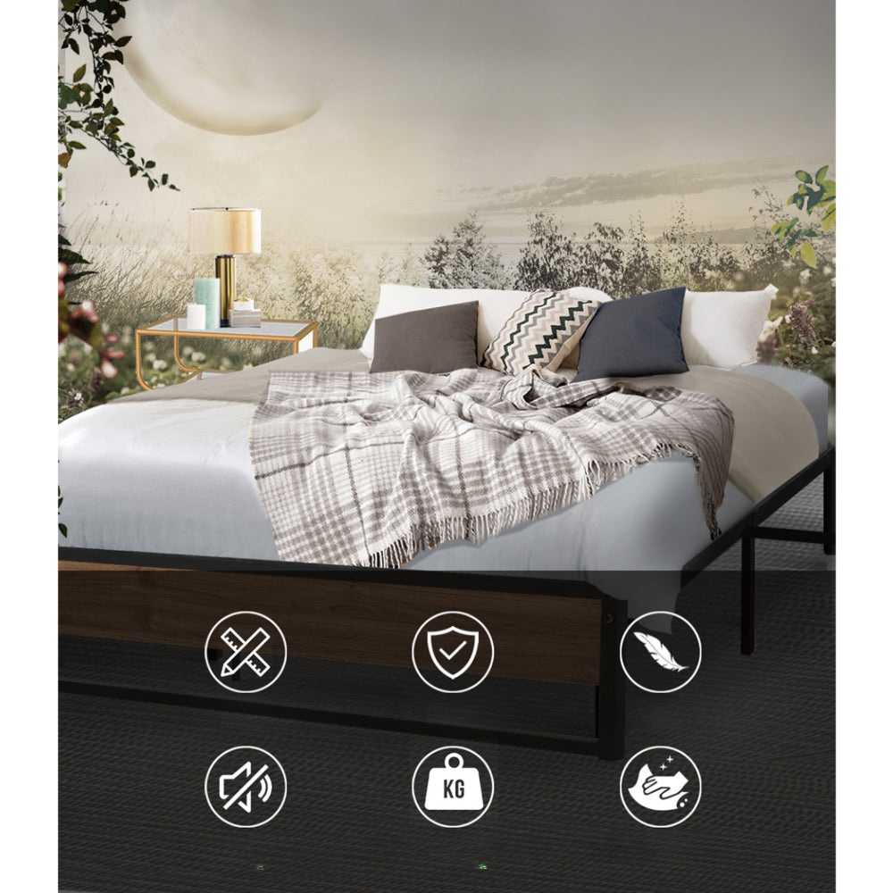Metal Bed Frame Queen Size Mattress Base Platform Foundation Wooden