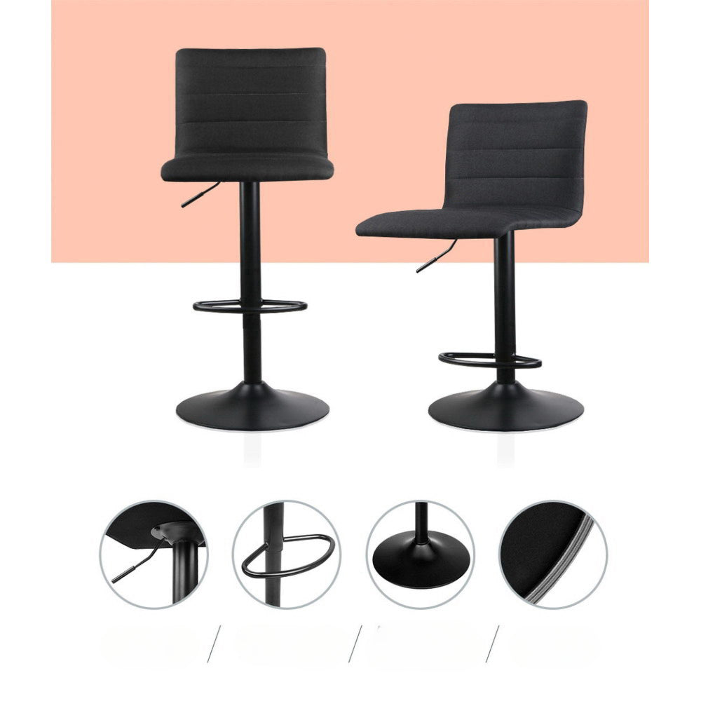 Set of 4 Faux Linen Bar Stools - Black
