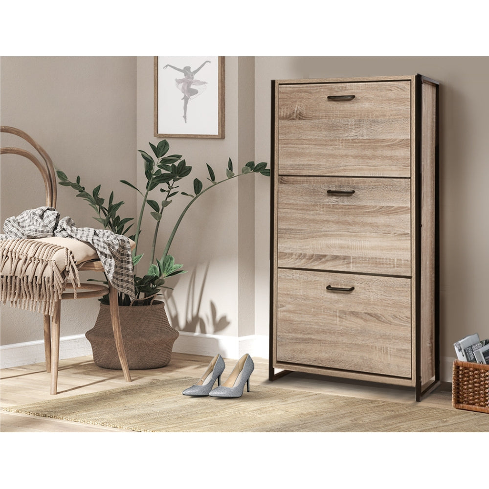 Shoe Cabinet Shoes Storage Rack Wooden Organiser Up to 24 Pairs Shelf Cupboard Metal Frame