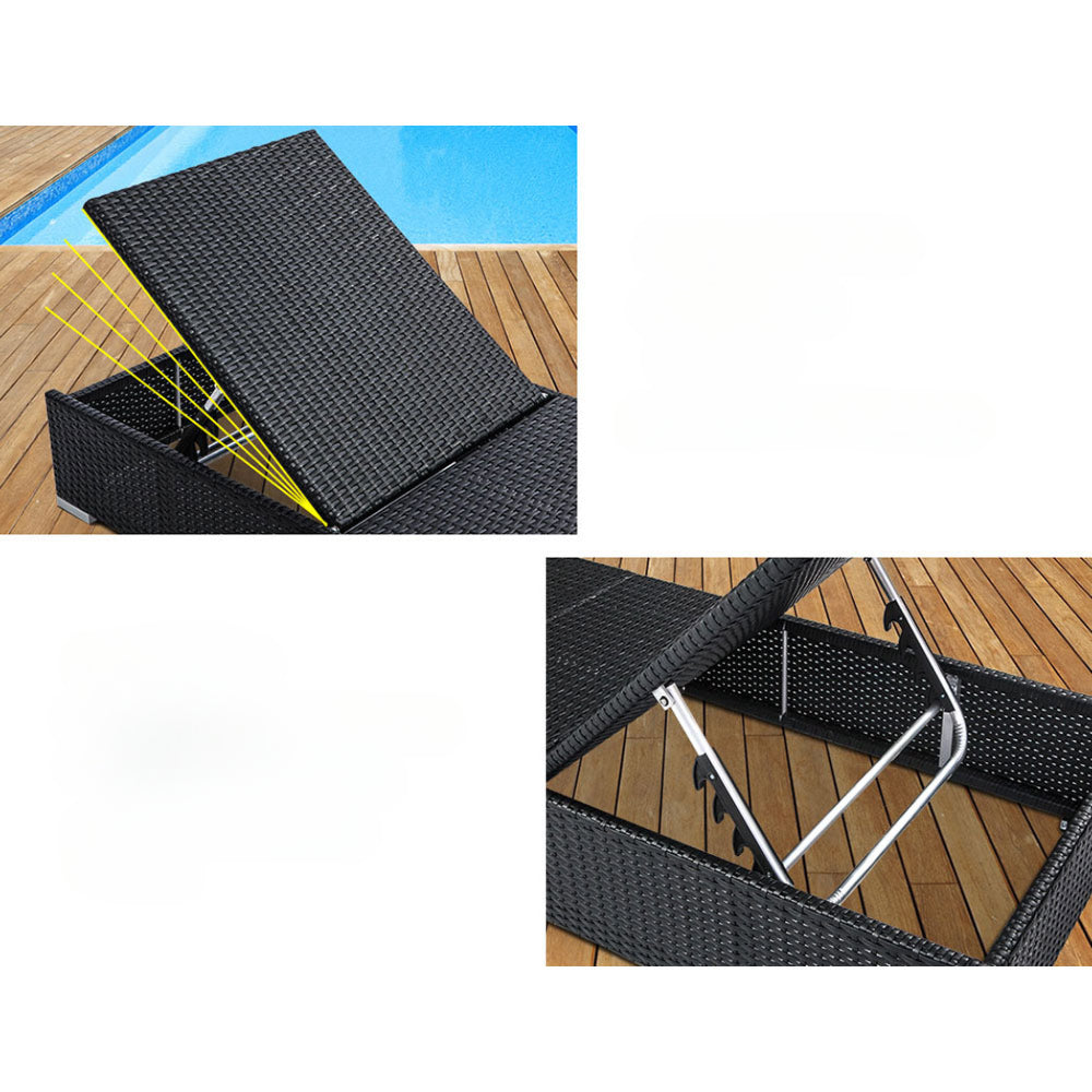 Outdoor Sun Lounge Wicker Furniture Rattan Garden Sofa Bed - Black