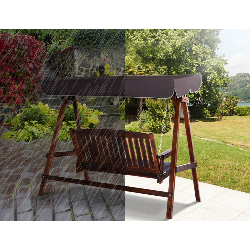 Wooden Swing Chair Canopy Outdoor Garden Bench - Brown