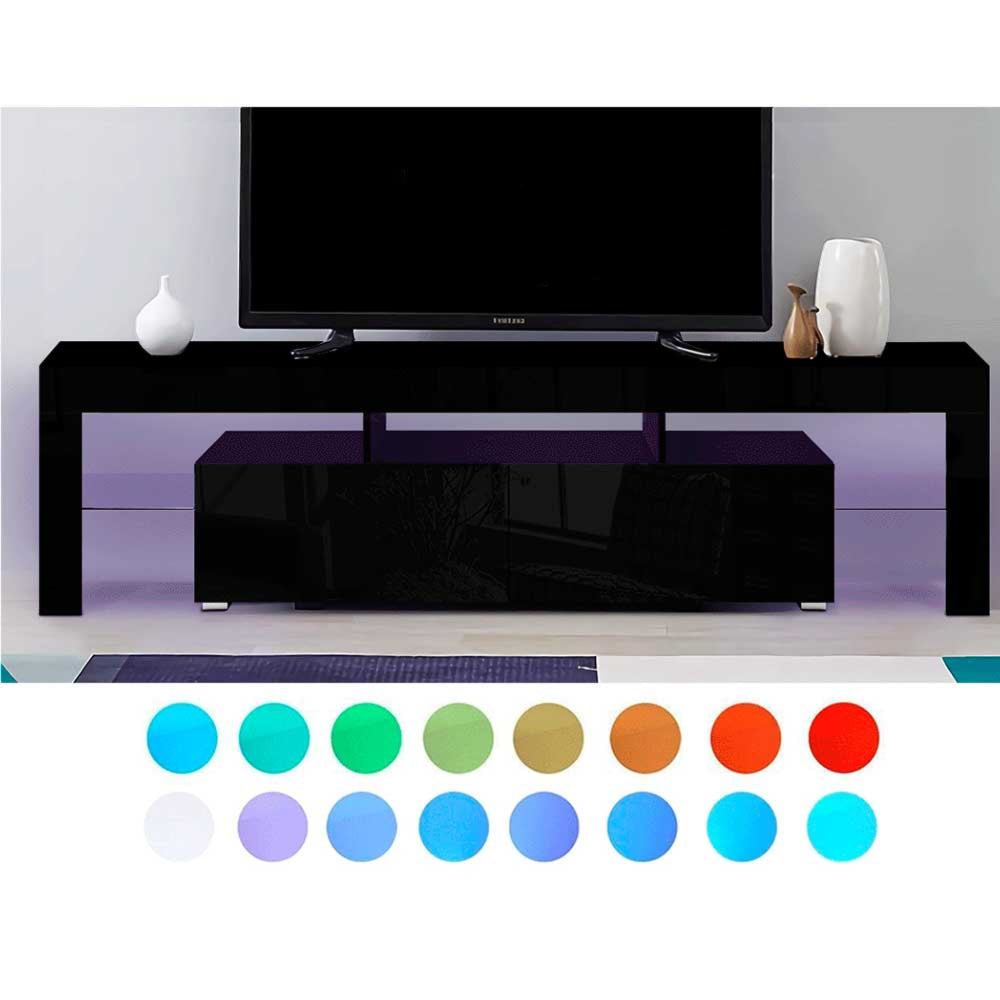 189cm RGB LED TV Stand Cabinet Entertainment Unit Gloss Furniture Drawers Tempered Glass Shelf Black
