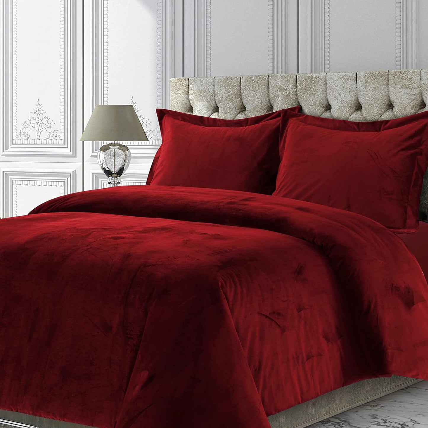 Venice Velvet Oversized Solid Duvet Cover Set - Burgundy