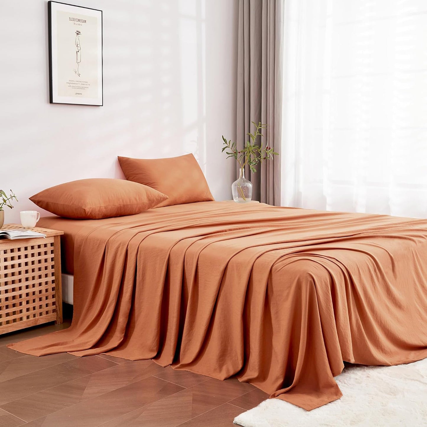 Premium 1800TC Breathable Ultra-Soft Microfibre Single Bed Sheet Set - Rust