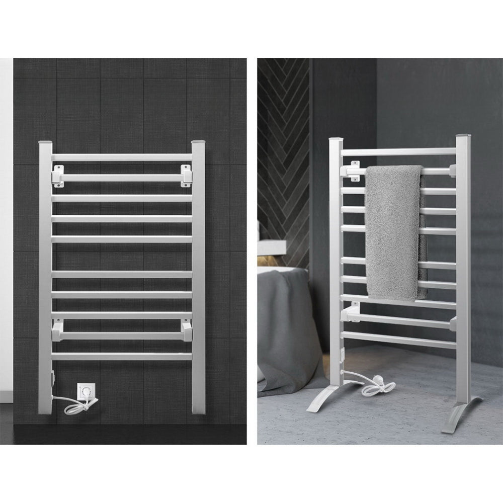 Electric Heated Towel Rail Rails Warmer Rack Aluminium 10 Bars