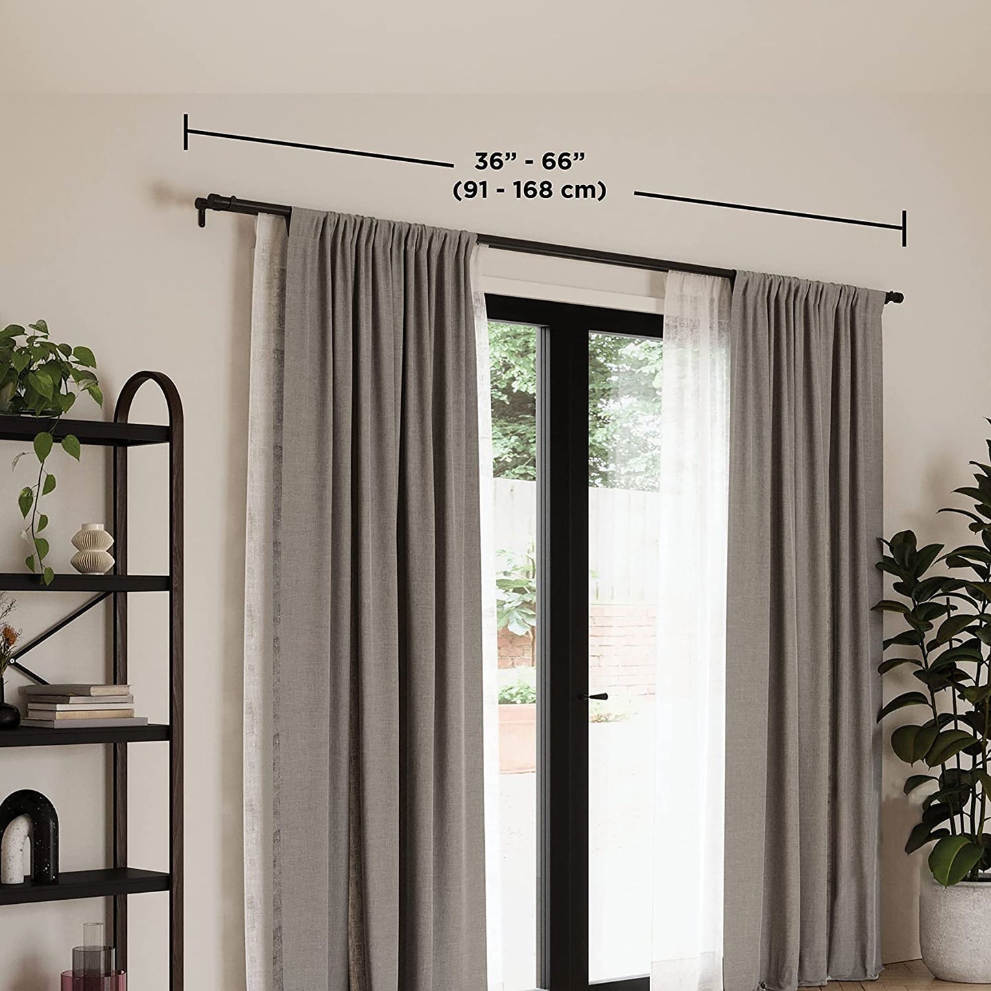 Double Curtain Rod Includes 2 Matching Finials Brackets and Hardware 1 Inch - Black