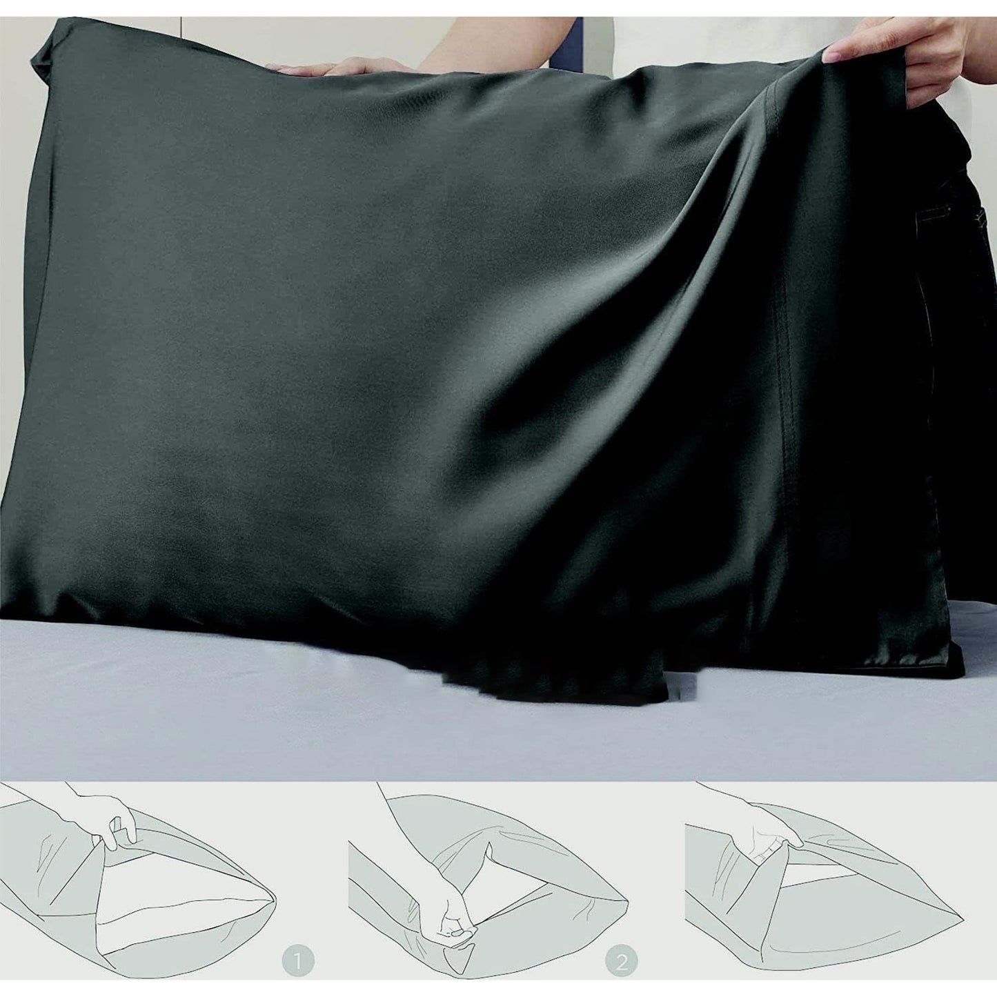 2-Piece 2000 Thread Count Egyptian Quality Microfibre Pillowcase - Black