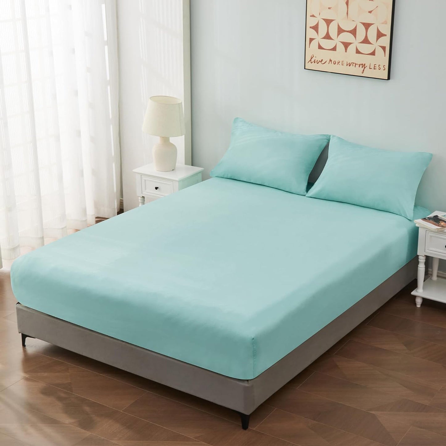 1000TC Cotton Blend Soft and Breathable Fitted Sheet 40cm Deep Pocket - Mint