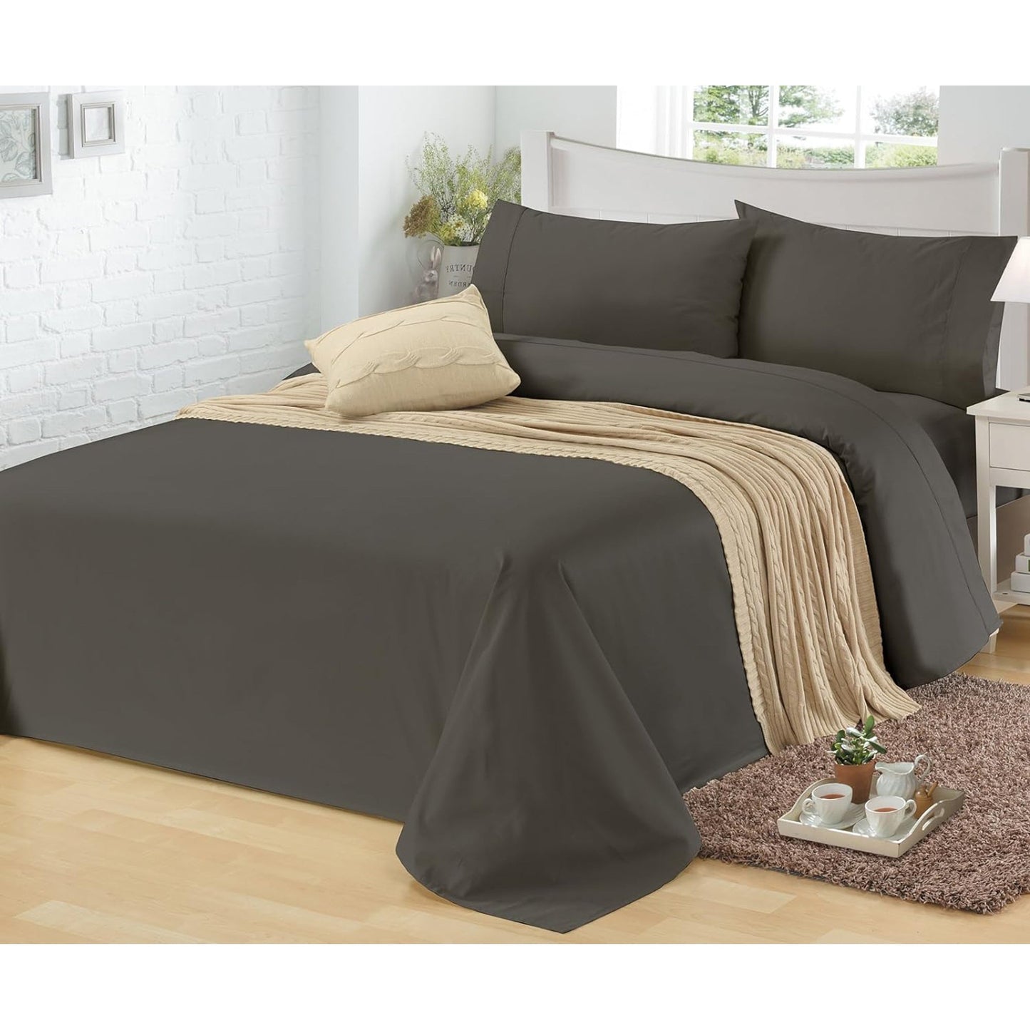 1200TC Egyptian Cotton Luxury Deep Pocket Bed Sheet Set - Charcoal