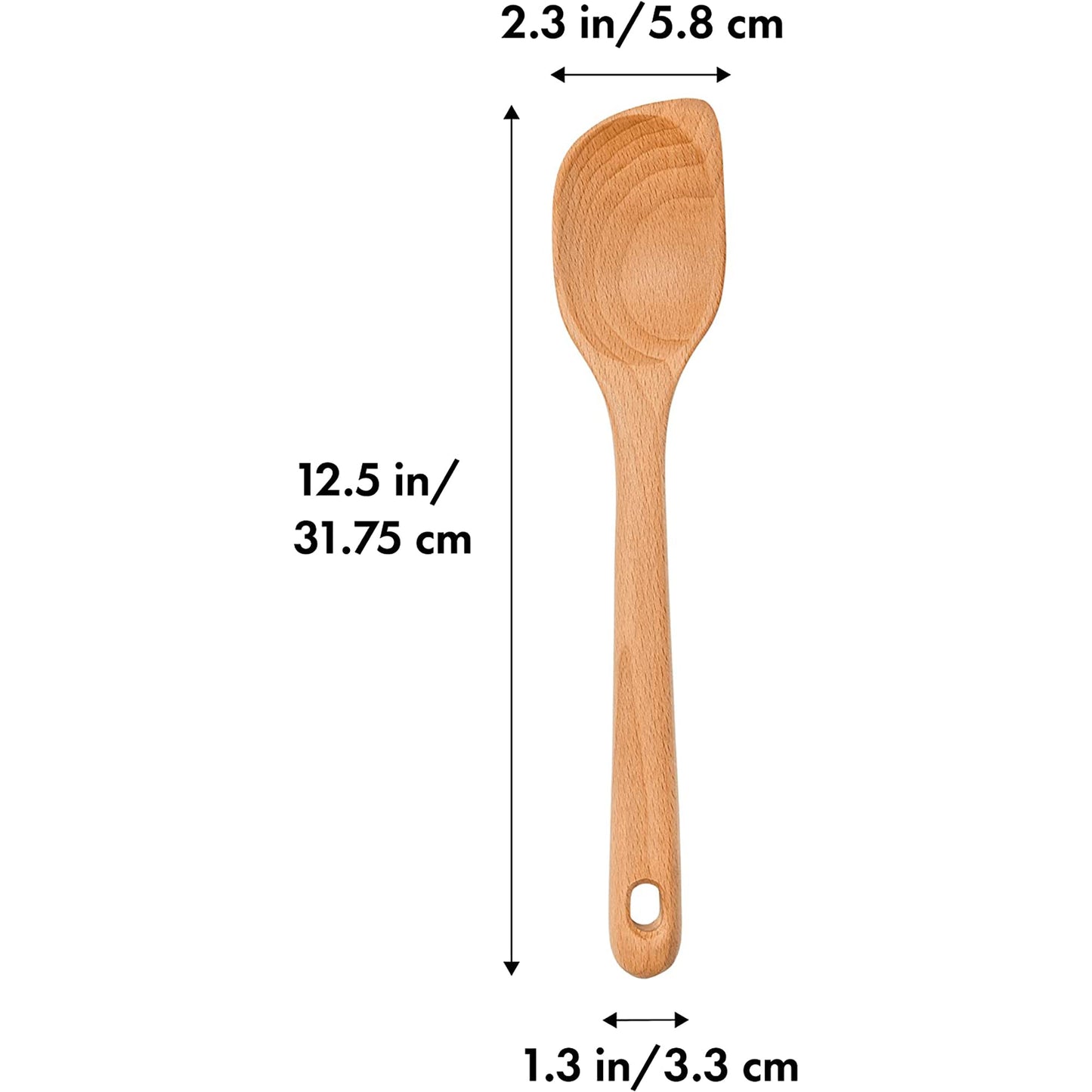 Solid Beechwood Corner Wooden Kitchen Spoon - Brown