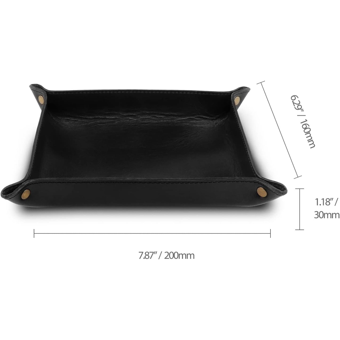 Leather Tray Organizer Storage for Wallets Watches Keys Coins and Phones - Black