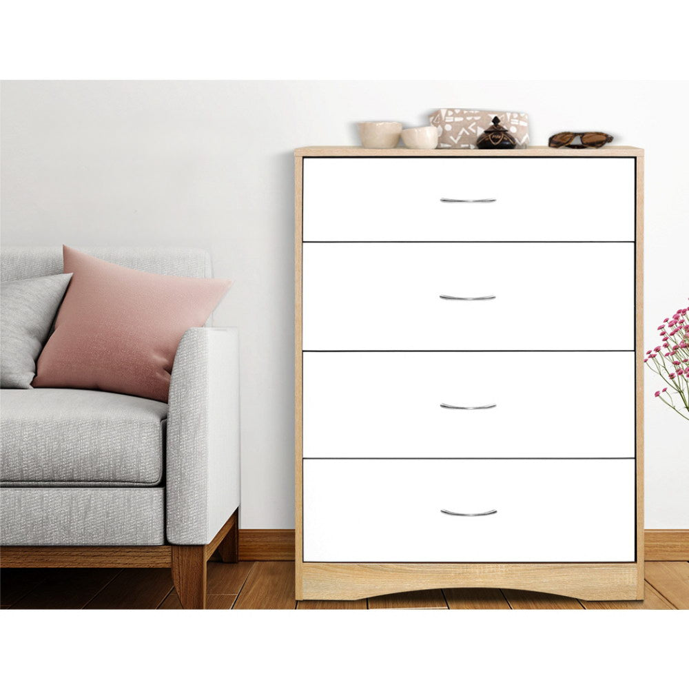 4 Chest of Drawers Tallboy Dresser Table Bedroom Storage White Wood Cabinet