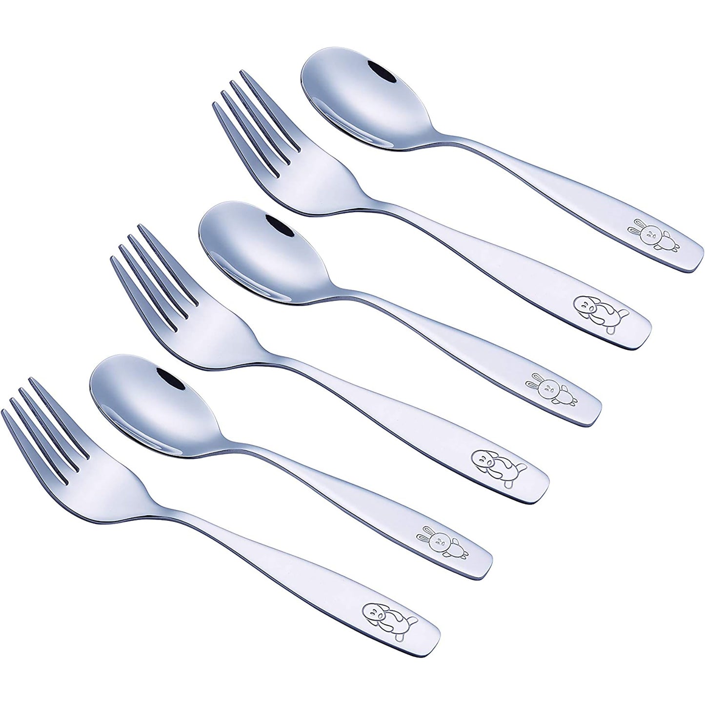Stainless Steel Children Cutlery Set Flatware with Fork and Spoon - 6 pcs