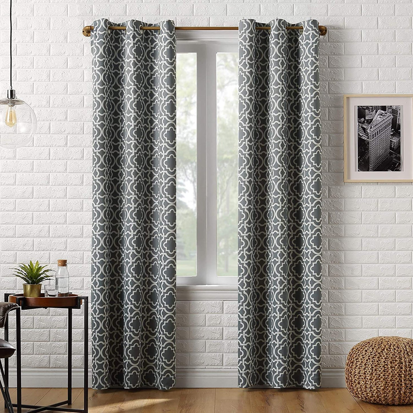 Trellis Blackout Grommet Curtain Panel 40x84 Inch - Gray