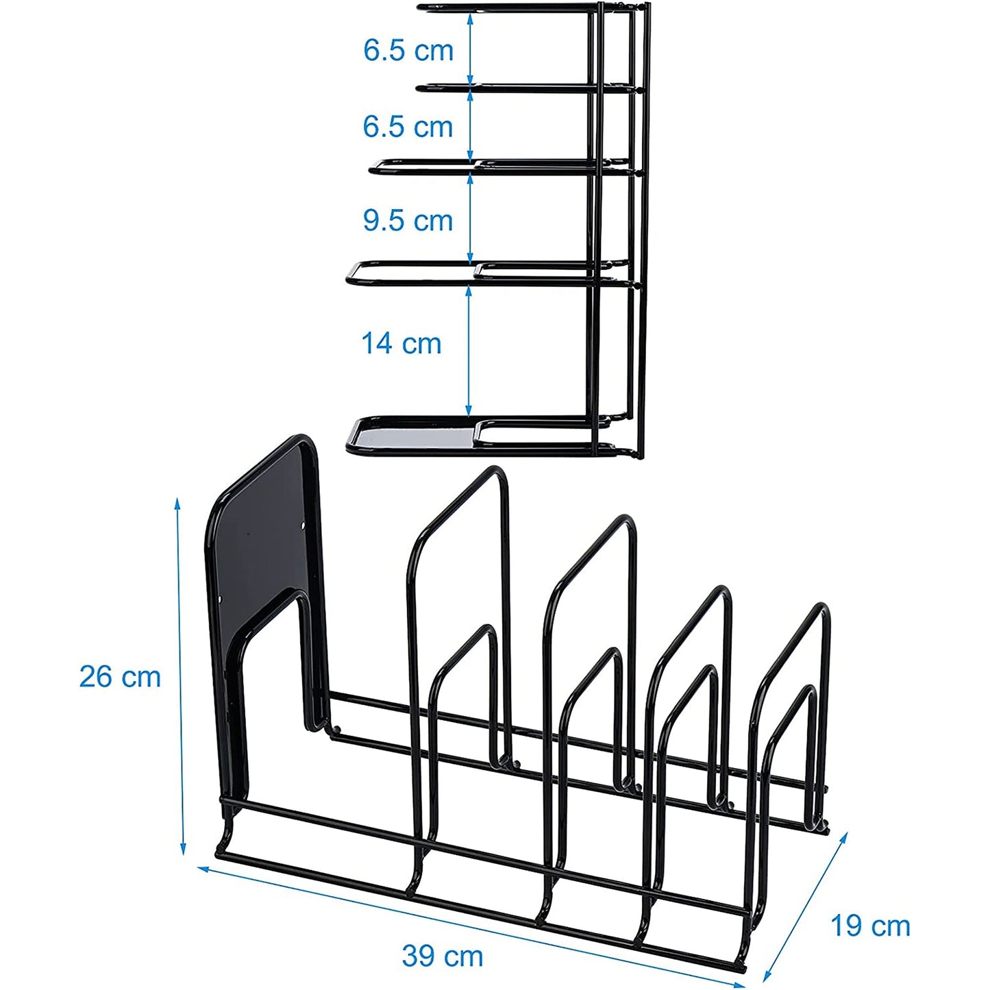 Heavy Duty Pan Organizer 5 Tier Pot and Pan Organizer Rack with Durable Steel Construction - Black