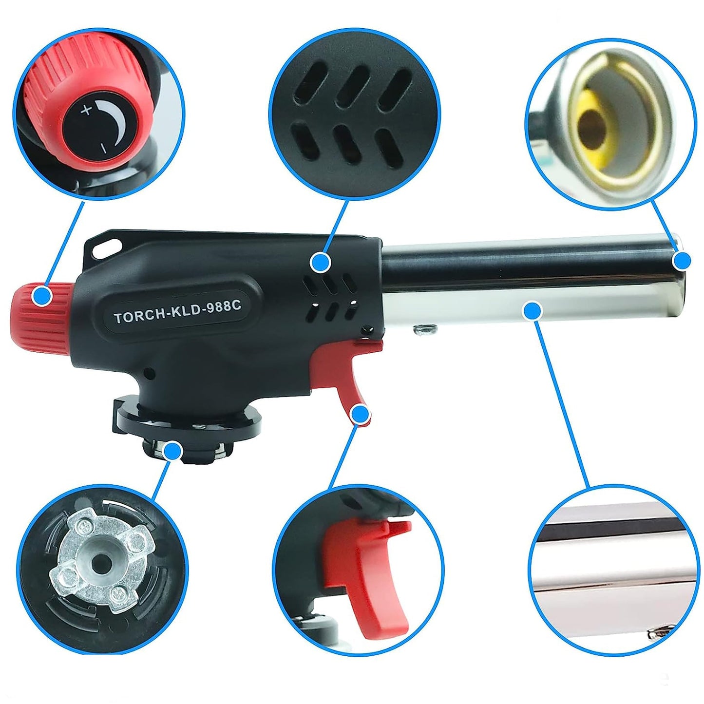 Multiple Use Butane Torch Kitchen Blow Lighter with Adjustable Flame - Black