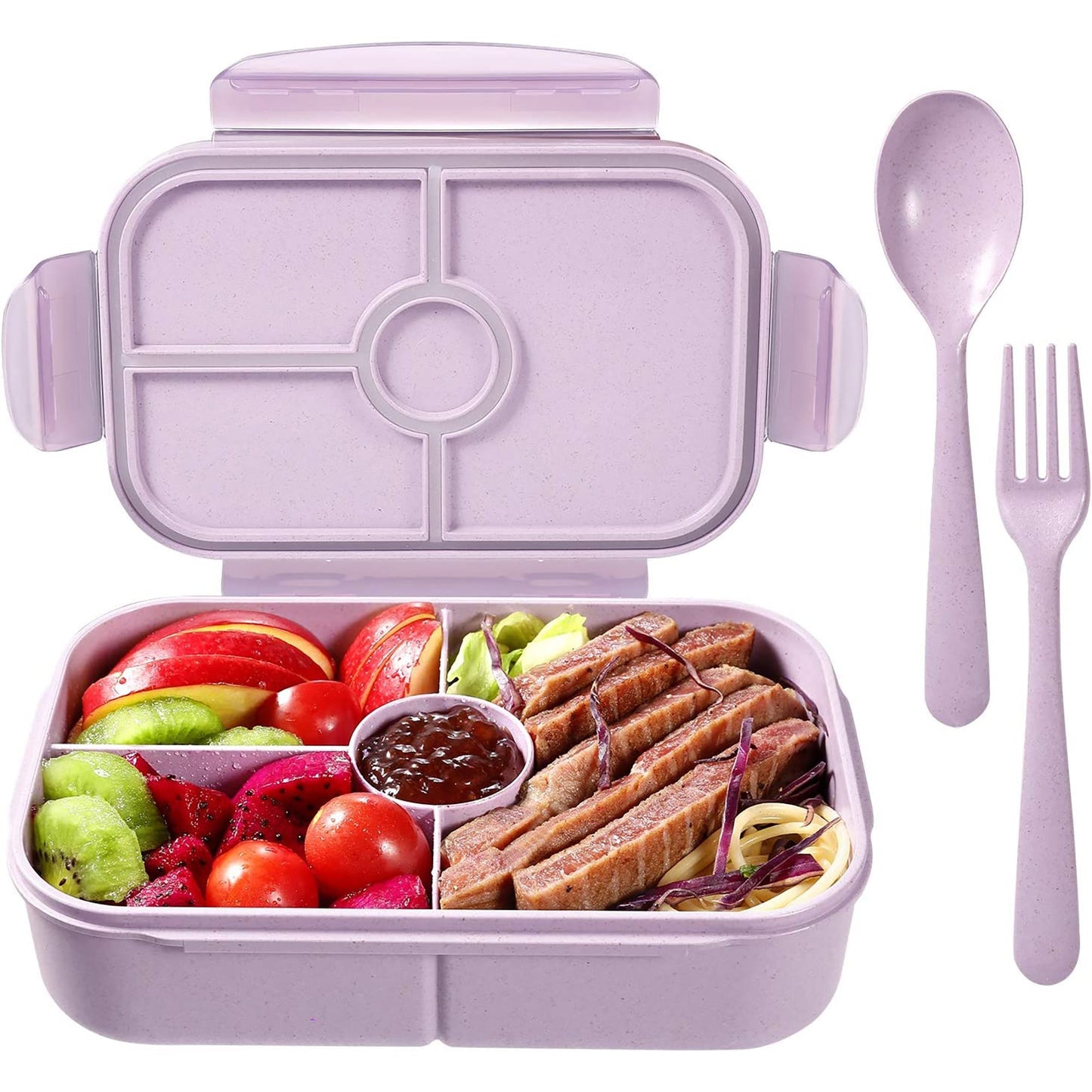 Microwave Safe Lunch Container Bento Box with 4 Compartments for Kids - Light Purple