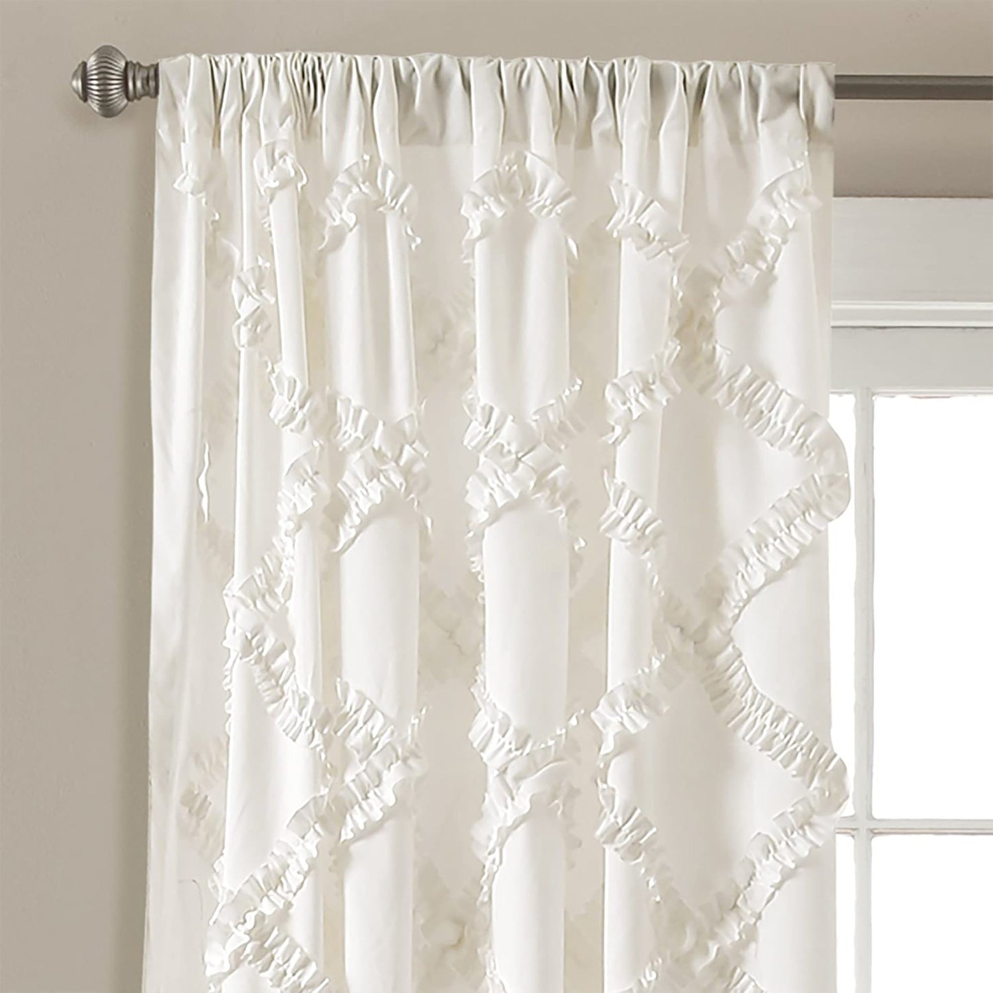Ruffle Diamond Textured Window Curtain Panel Set 84 x 54 inches - White