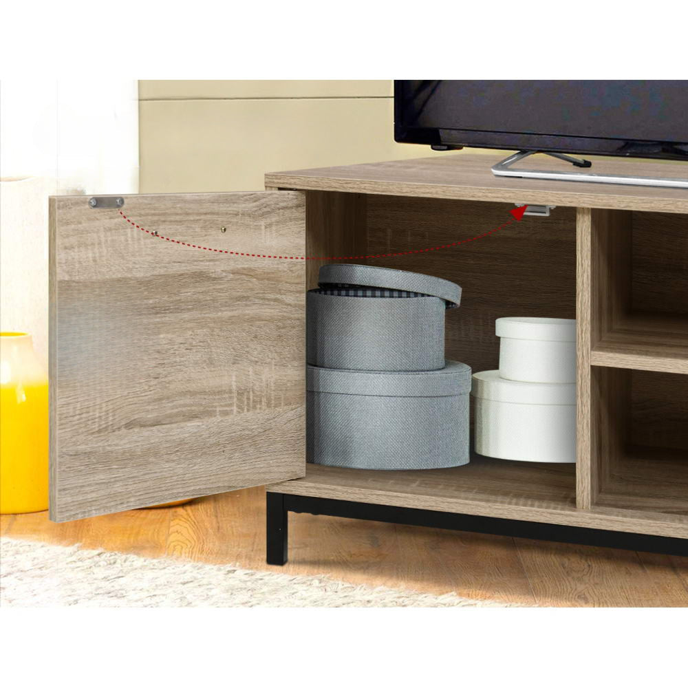 TV Cabinet Entertainment Unit Stand Industrial Wooden Metal Frame 132cm Oak